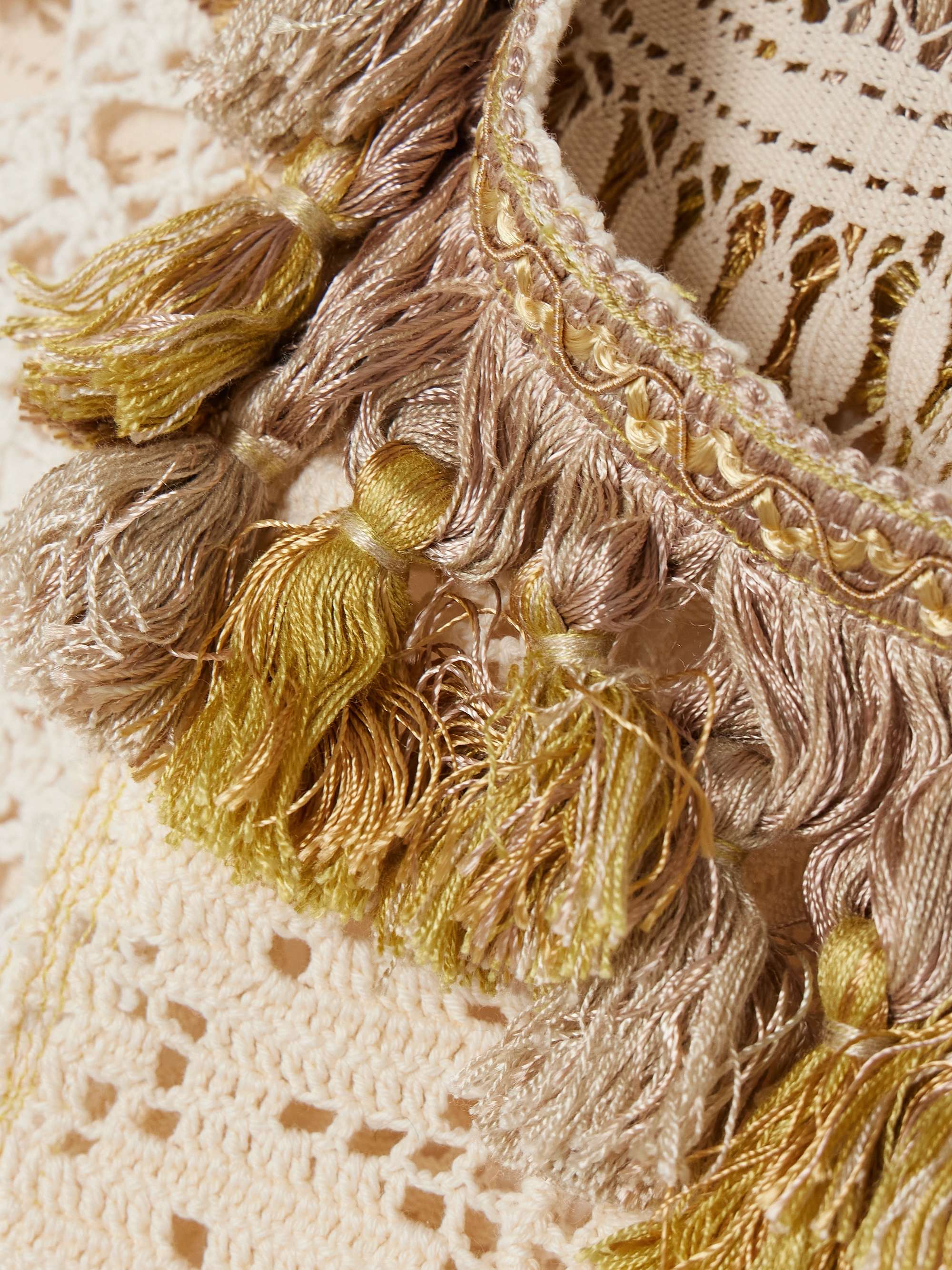 Tasseled patchwork crocheted cotton top view