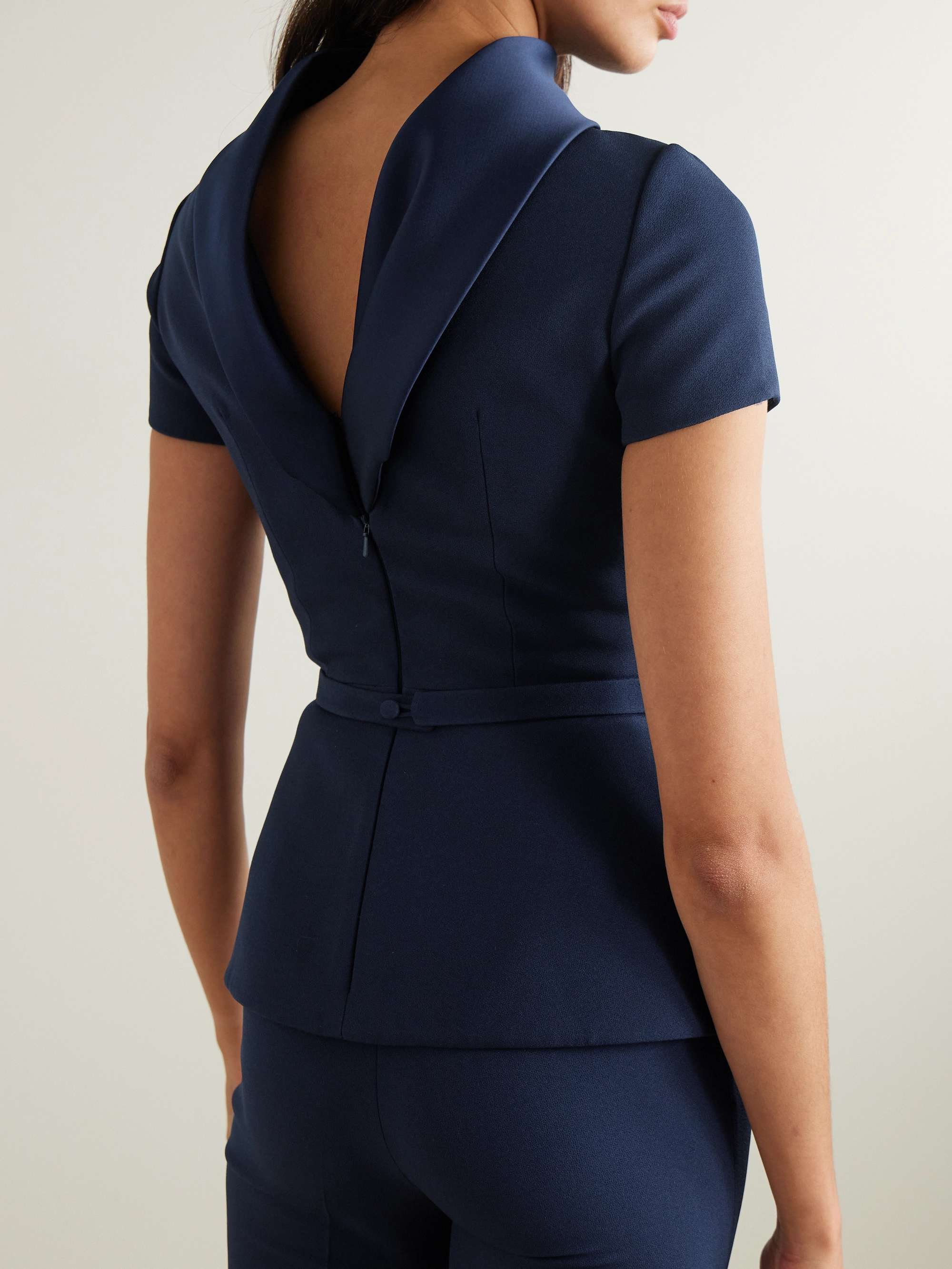 Elvan belted duchesse satin-trimmed crepe blouse view