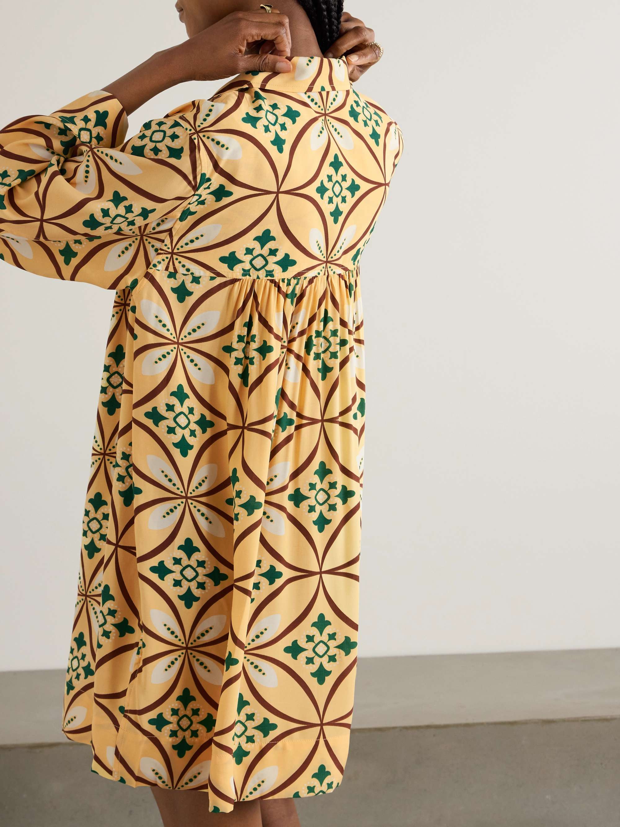 Greer Quincy gathered printed crepe mini shirt dress view