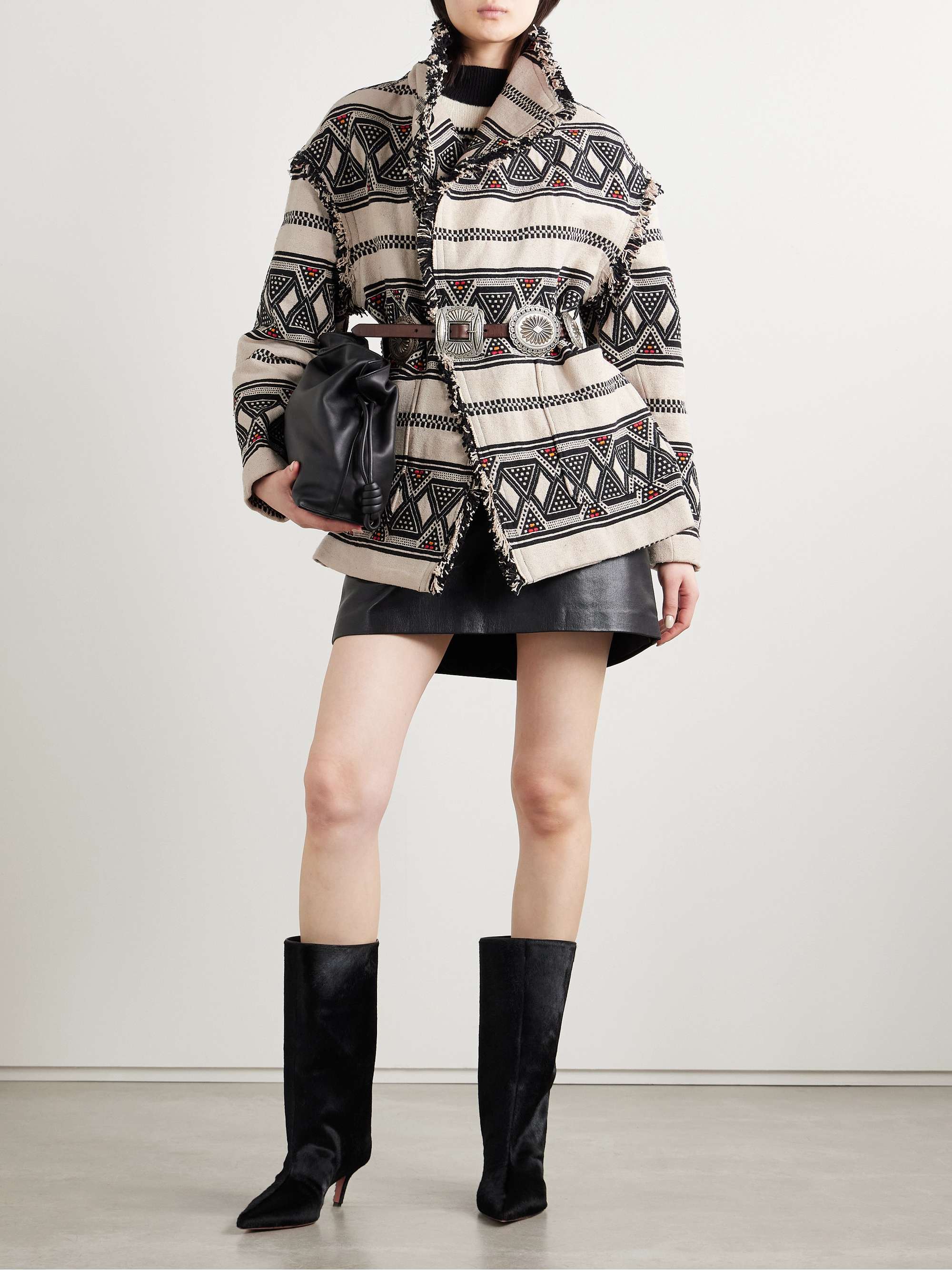 Josialo belted frayed cotton-blend jacquard jacket view