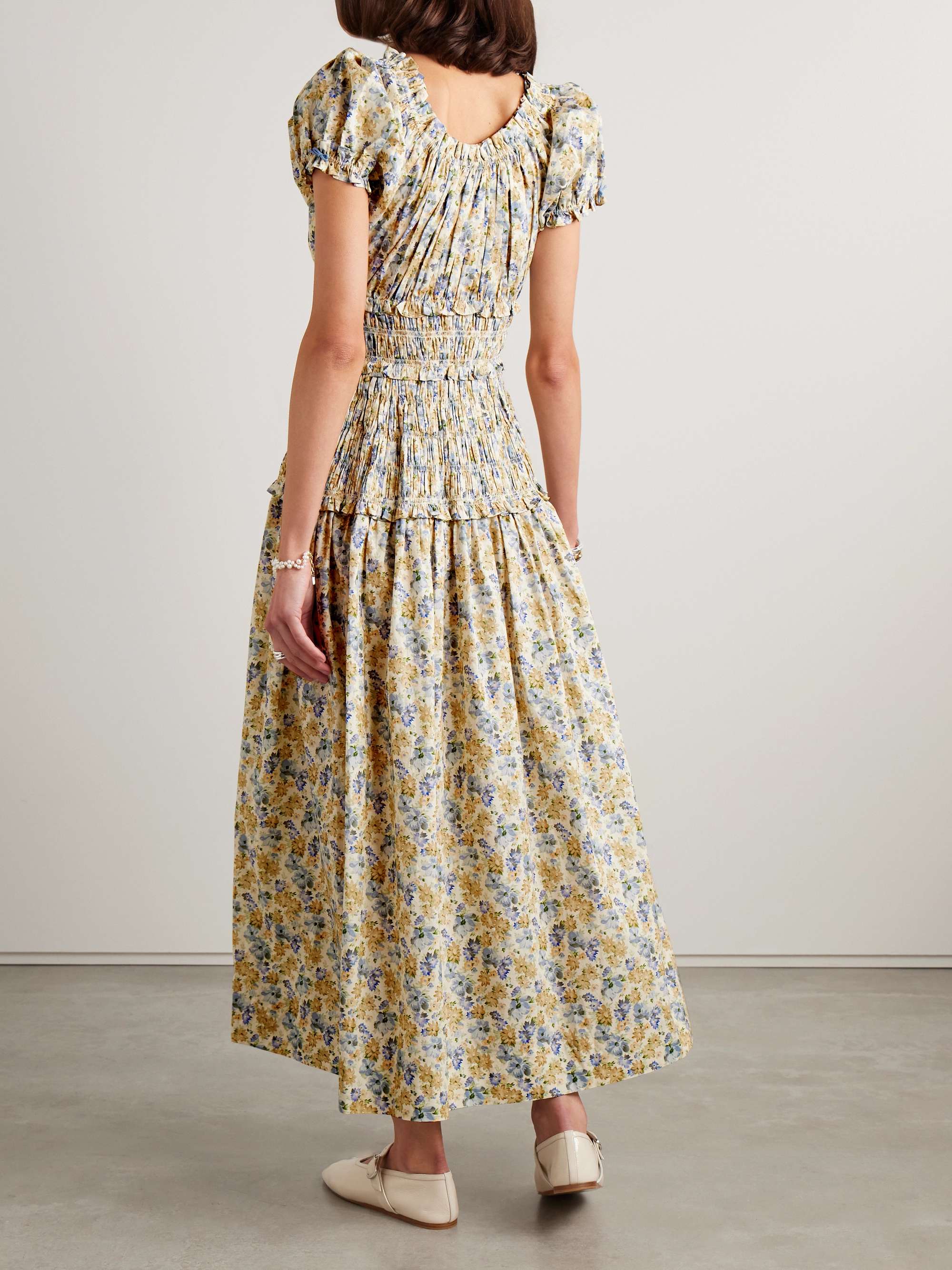 Leanne shirred floral-print cotton-voile midi dress view