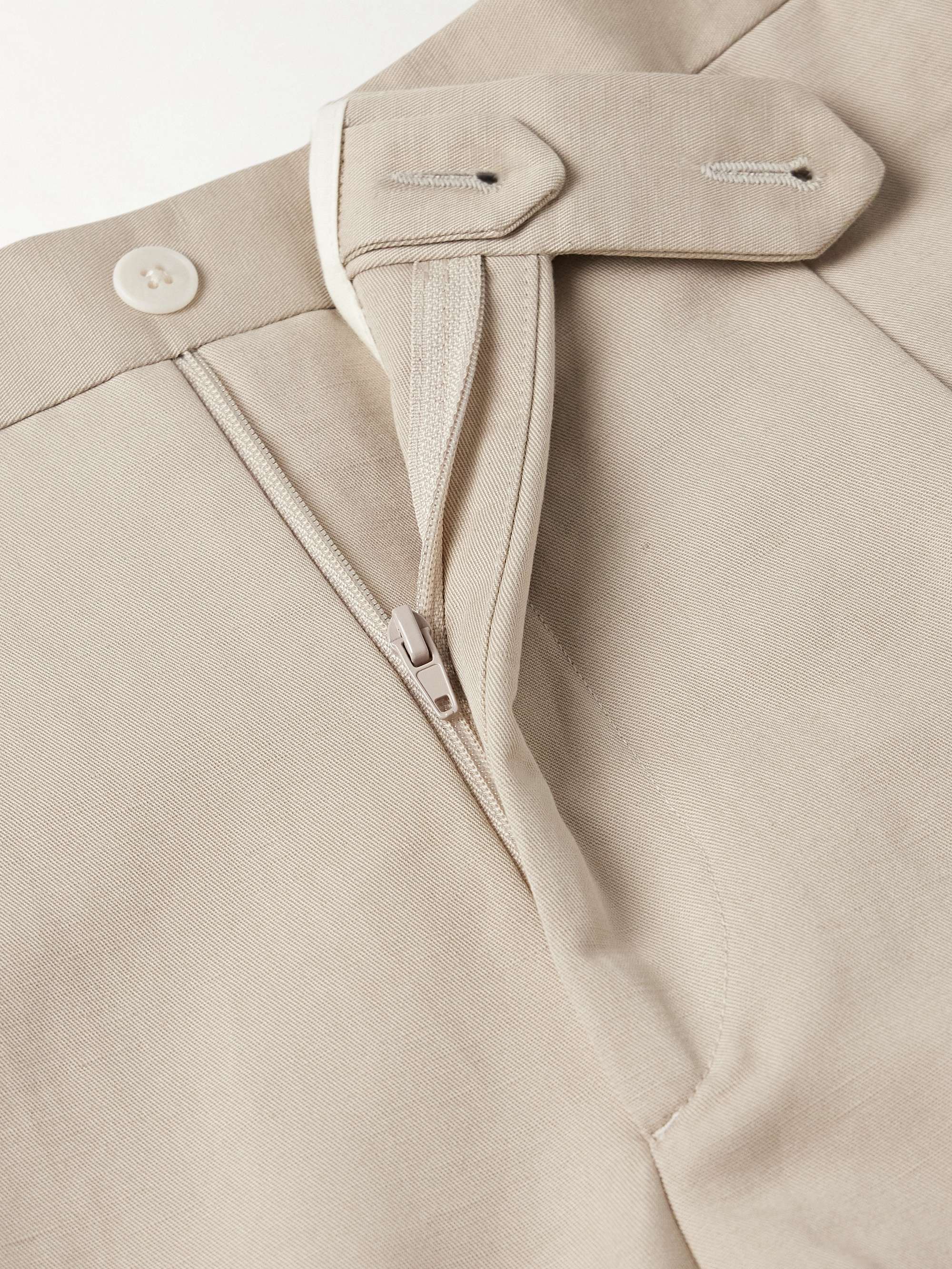 Slim-Fit Pleated Cotton and Linen-Blend Twill Suit Trousers view