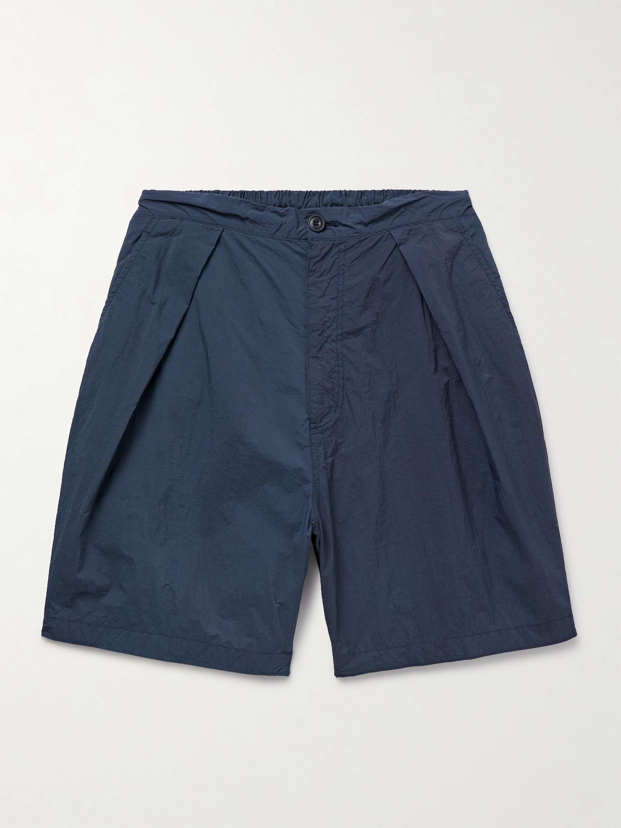 Tapered Pleated Indigo-Dyed Nylon Shorts hero visual