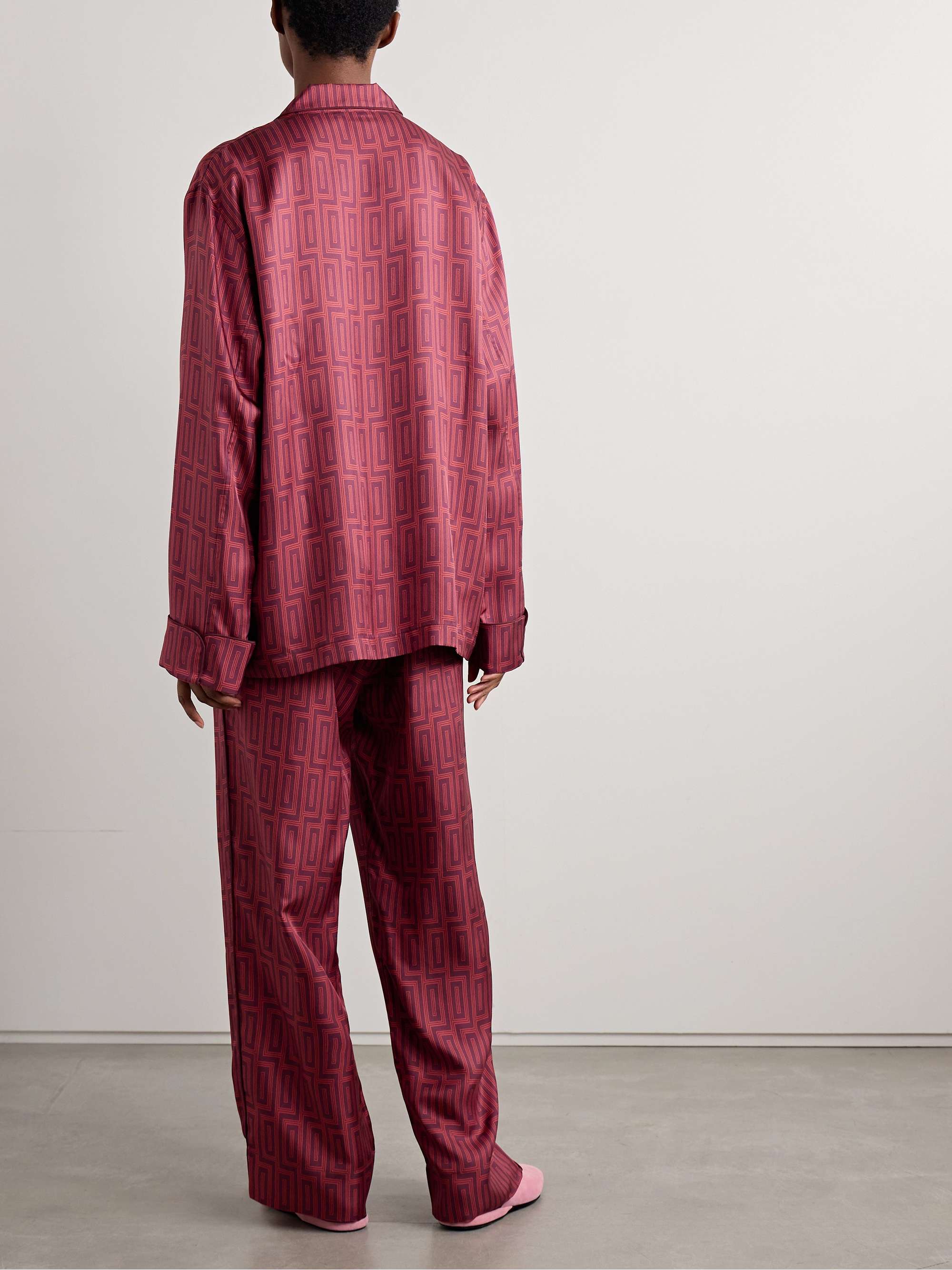 Laurent printed silk-twill pajama set view