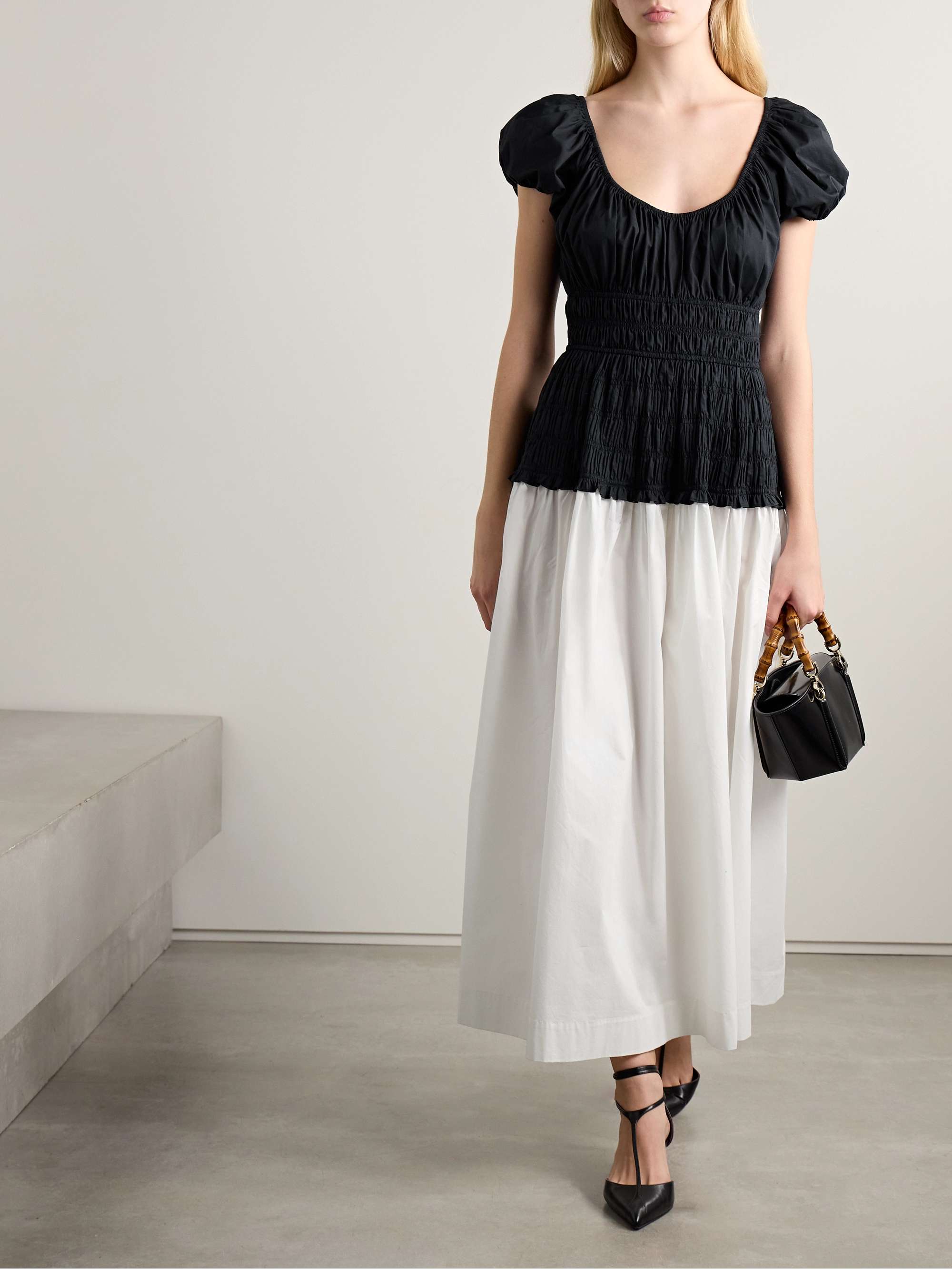 Enya two-tone ruched organic cotton-poplin midi dress view