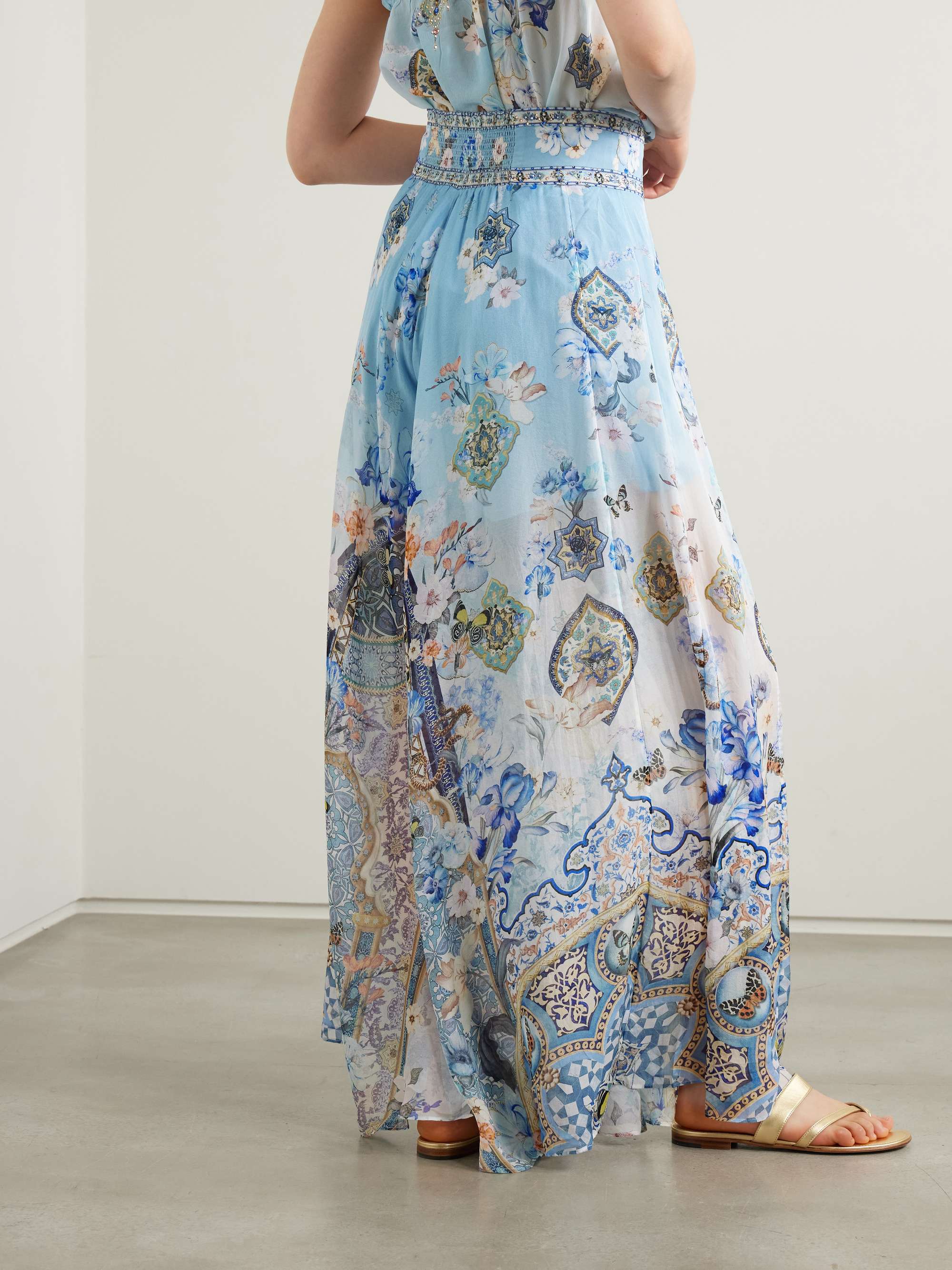 Al Manial Palace embellished printed silk-crepon wide leg pants view