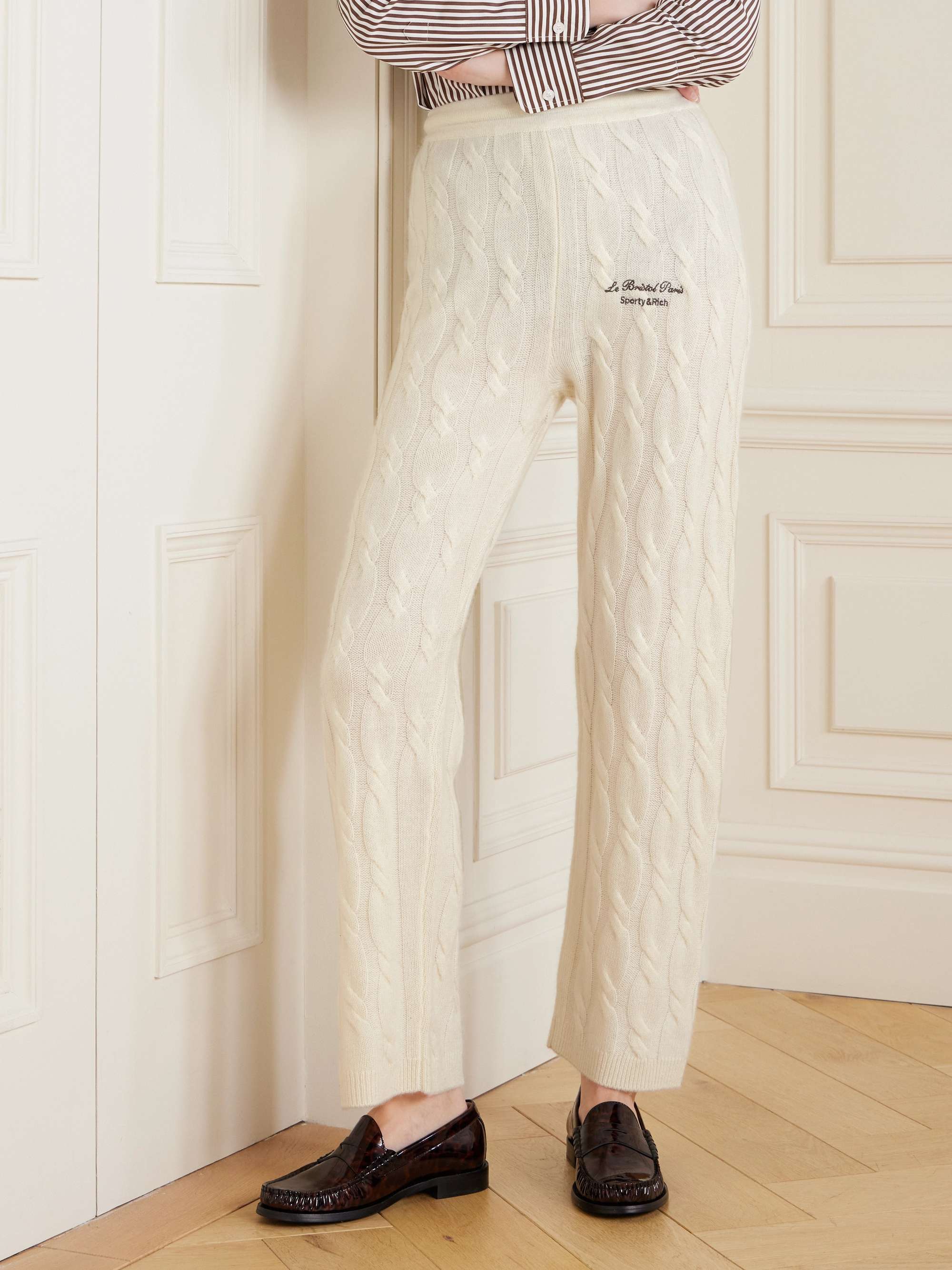+ Le Bristol Paris Faubourg cable-knit cashmere and wool-blend track pants view