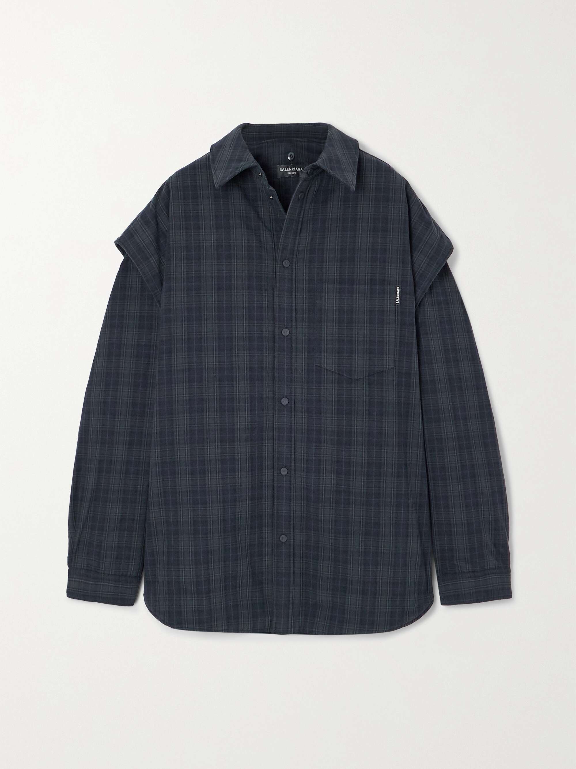 Convertible oversized padded checked cotton-flannel shirt hero visual