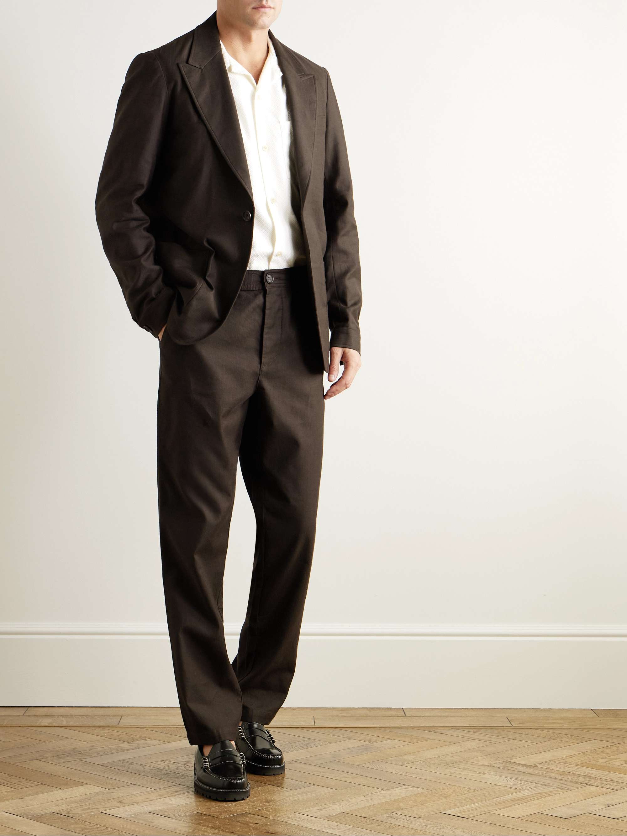 Straight-Leg Herringbone Linen-Blend Suit Trousers view