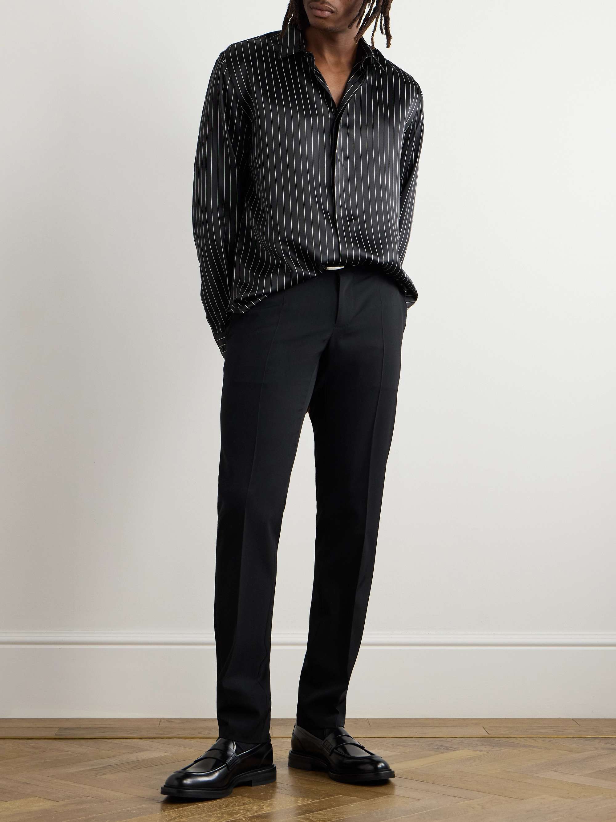 Straight-Leg Stretch-Wool Twill Trousers view