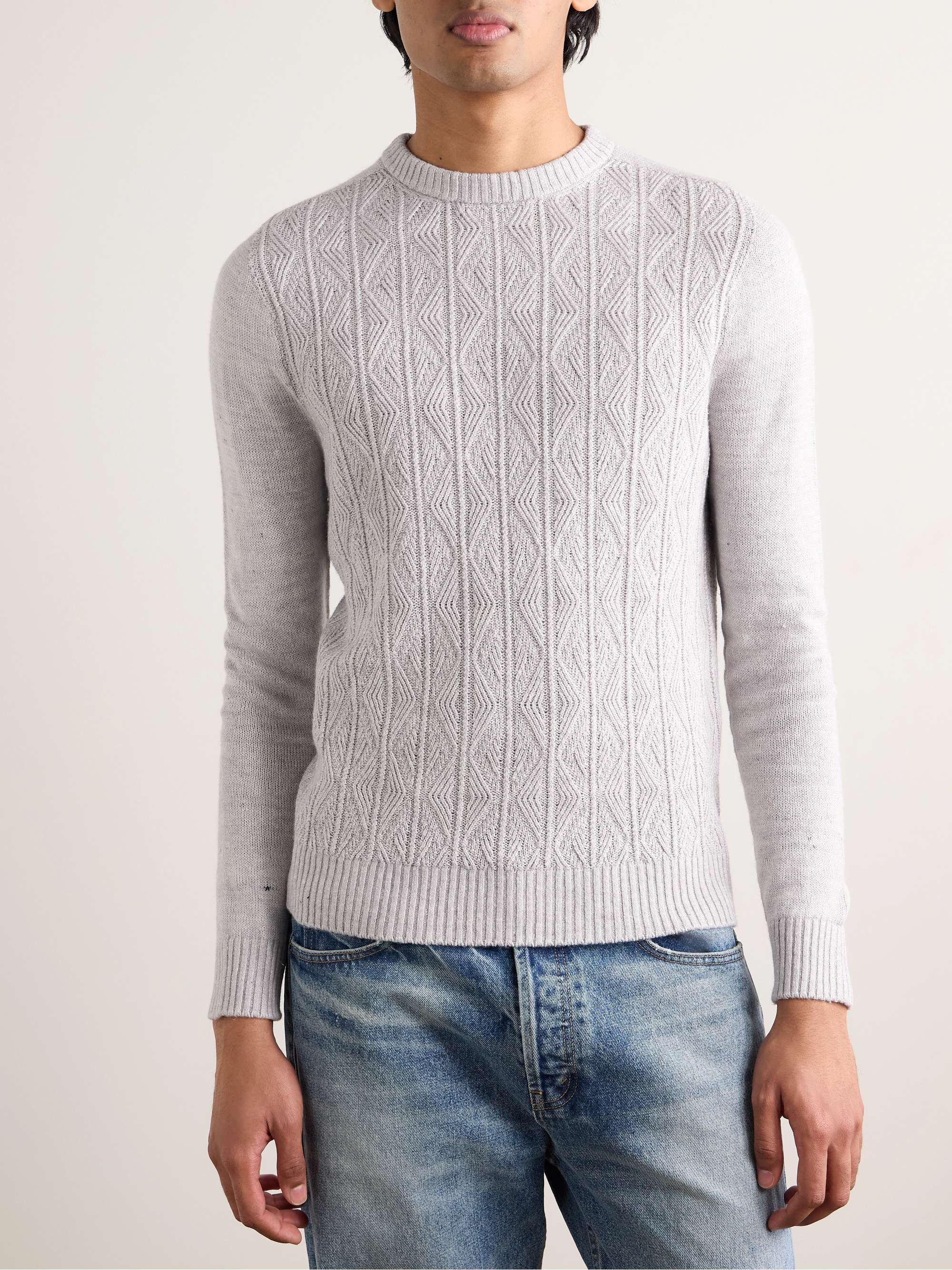 Slim-Fit Cable-Knit Linen, Cashmere, Silk and Cotton-Blend Sweater view