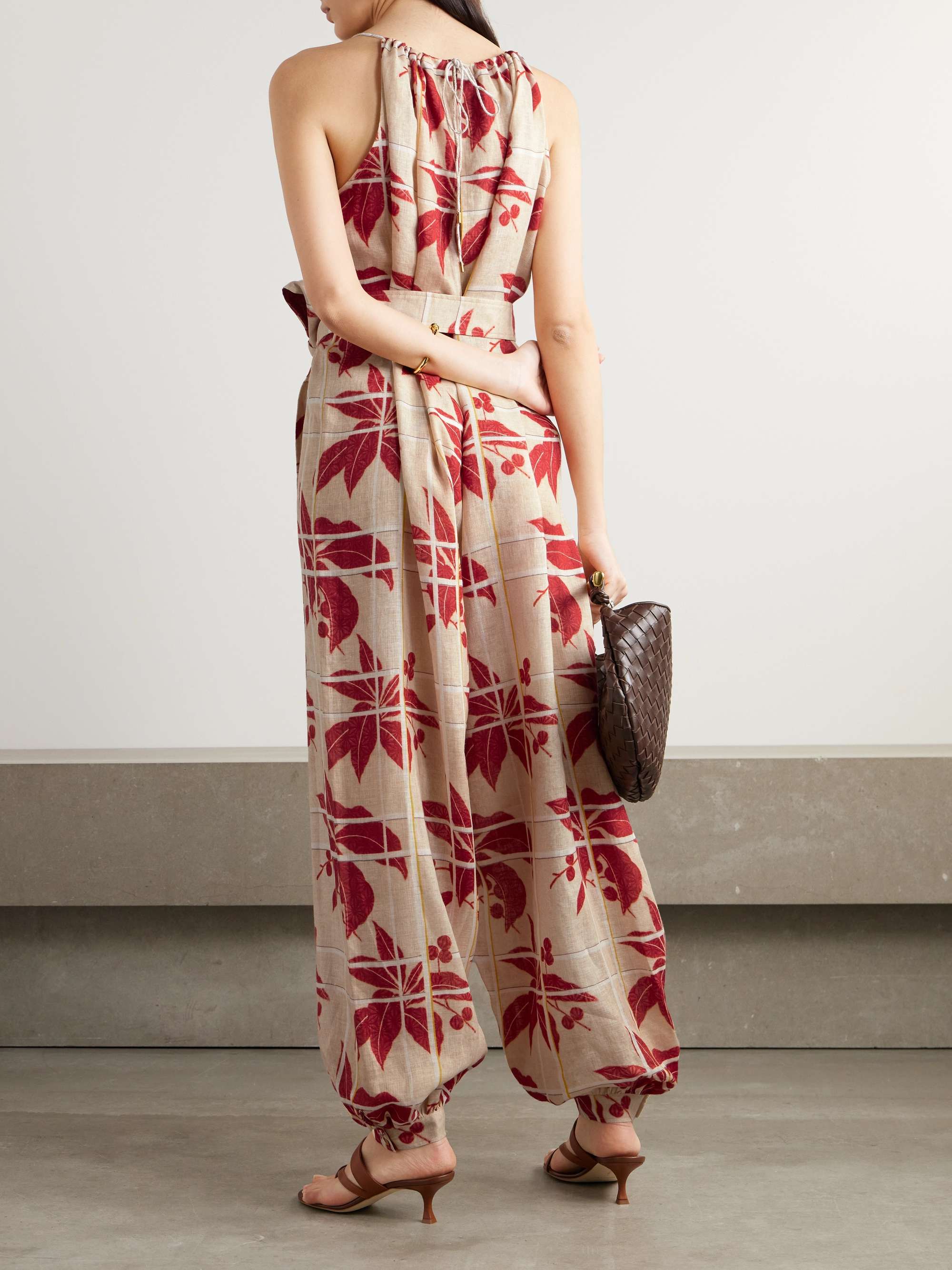 Belted printed linen jumpsuit view