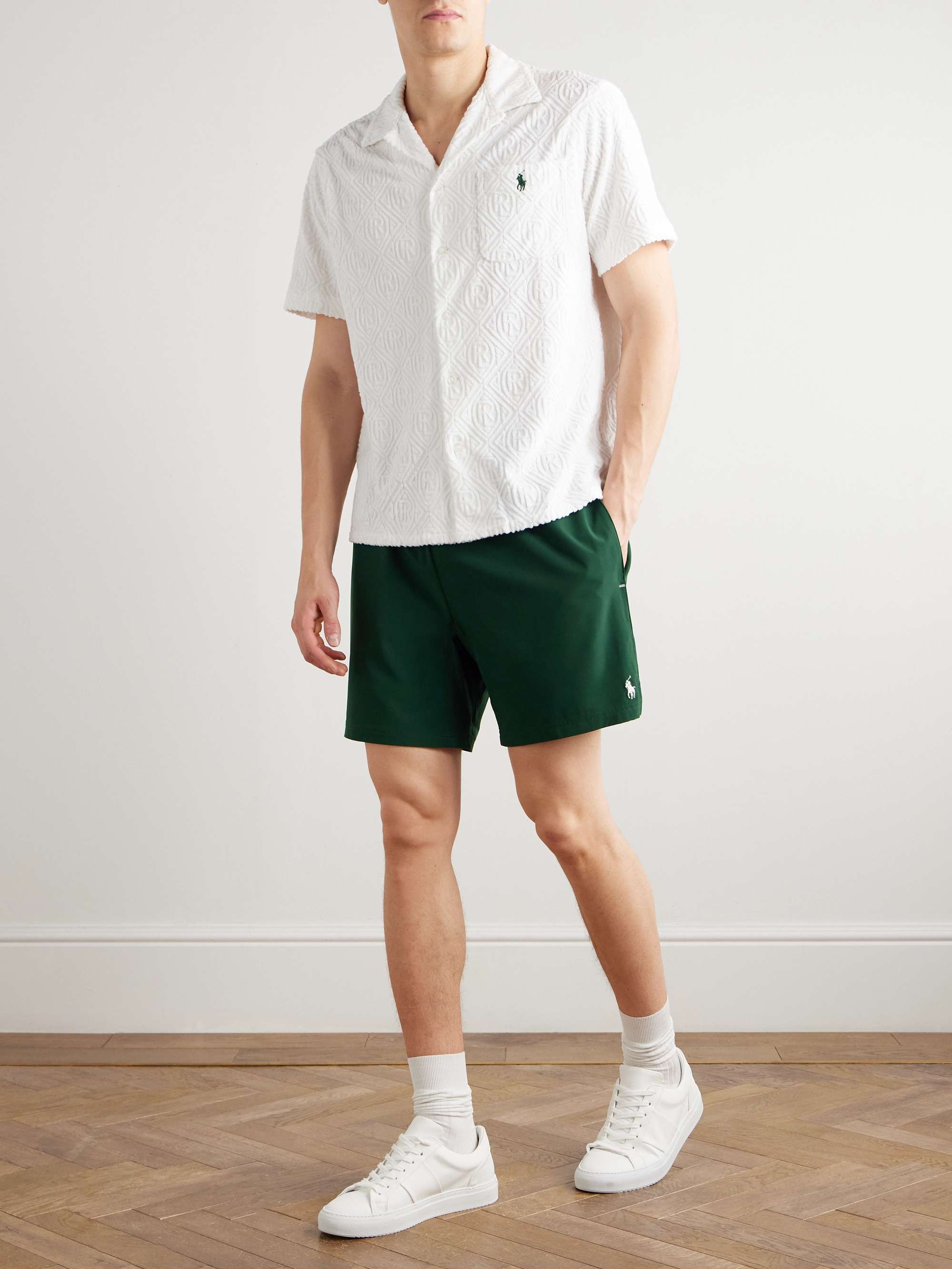 + Wimbledon Camp-Collar Logo-Embroidered Cotton-Blend Terry Jacquard Shirt view