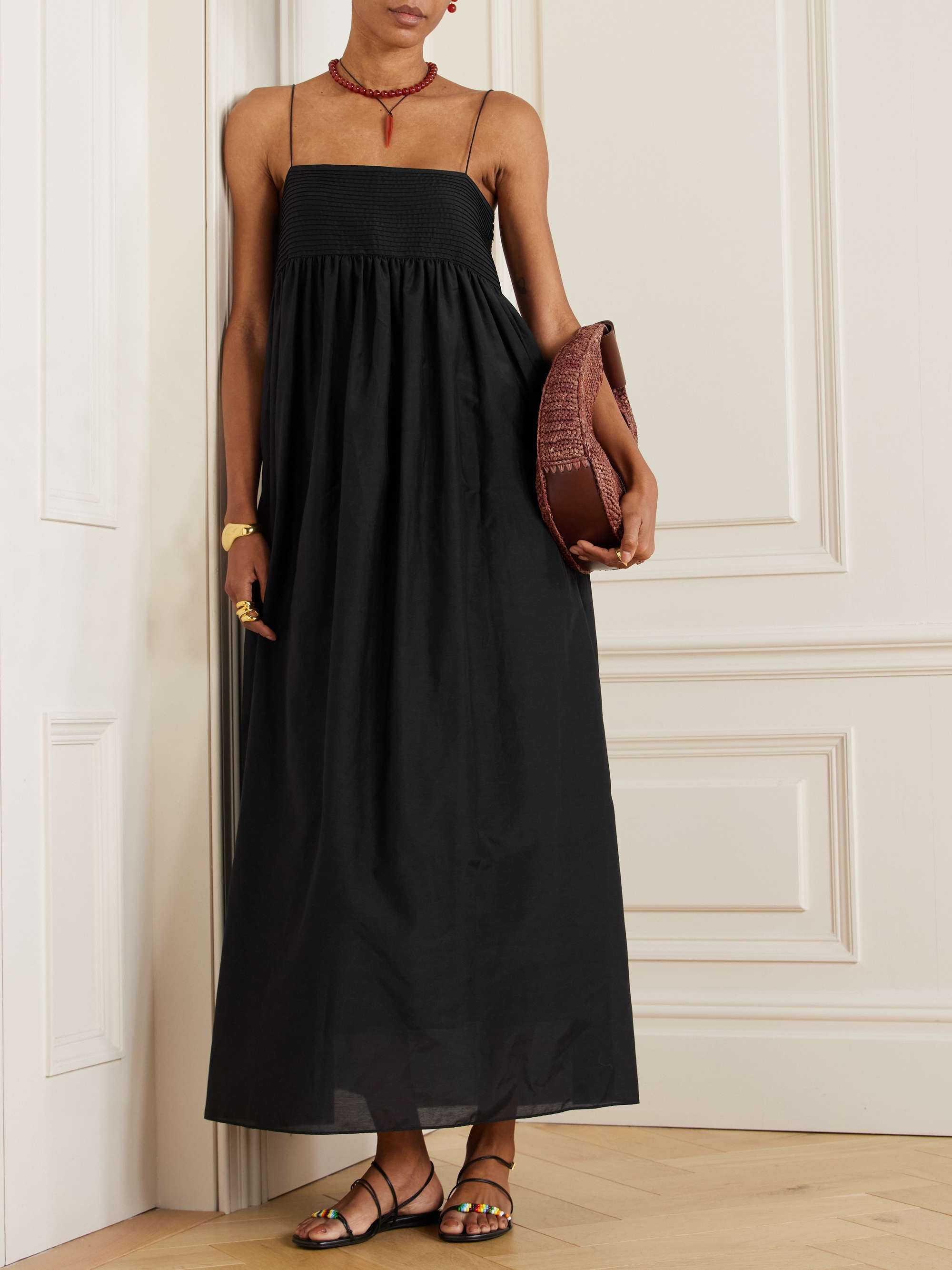Pintucked organic cotton and silk-blend maxi dress view