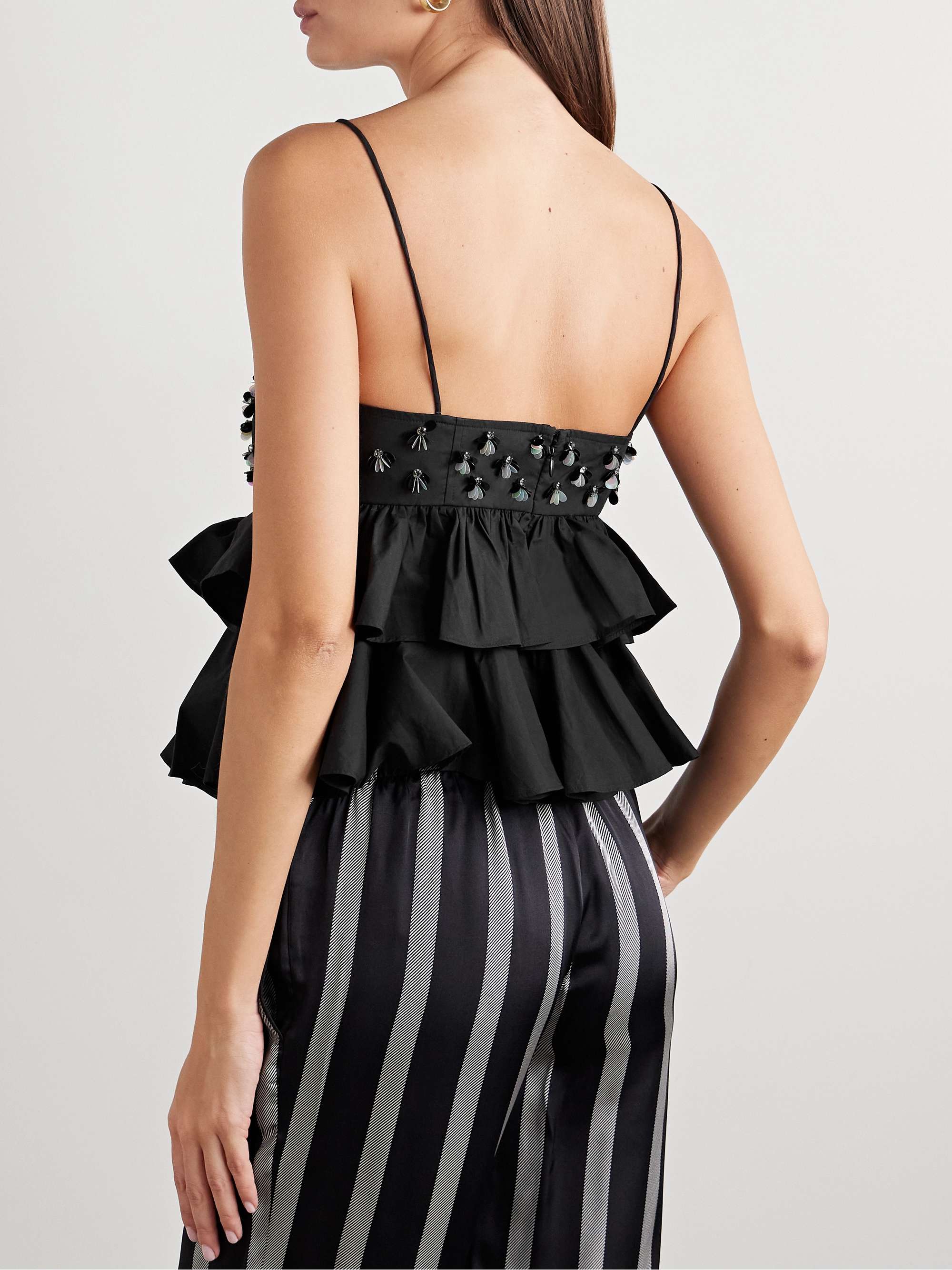 Lucia cropped embellished ruffled cotton-poplin top view