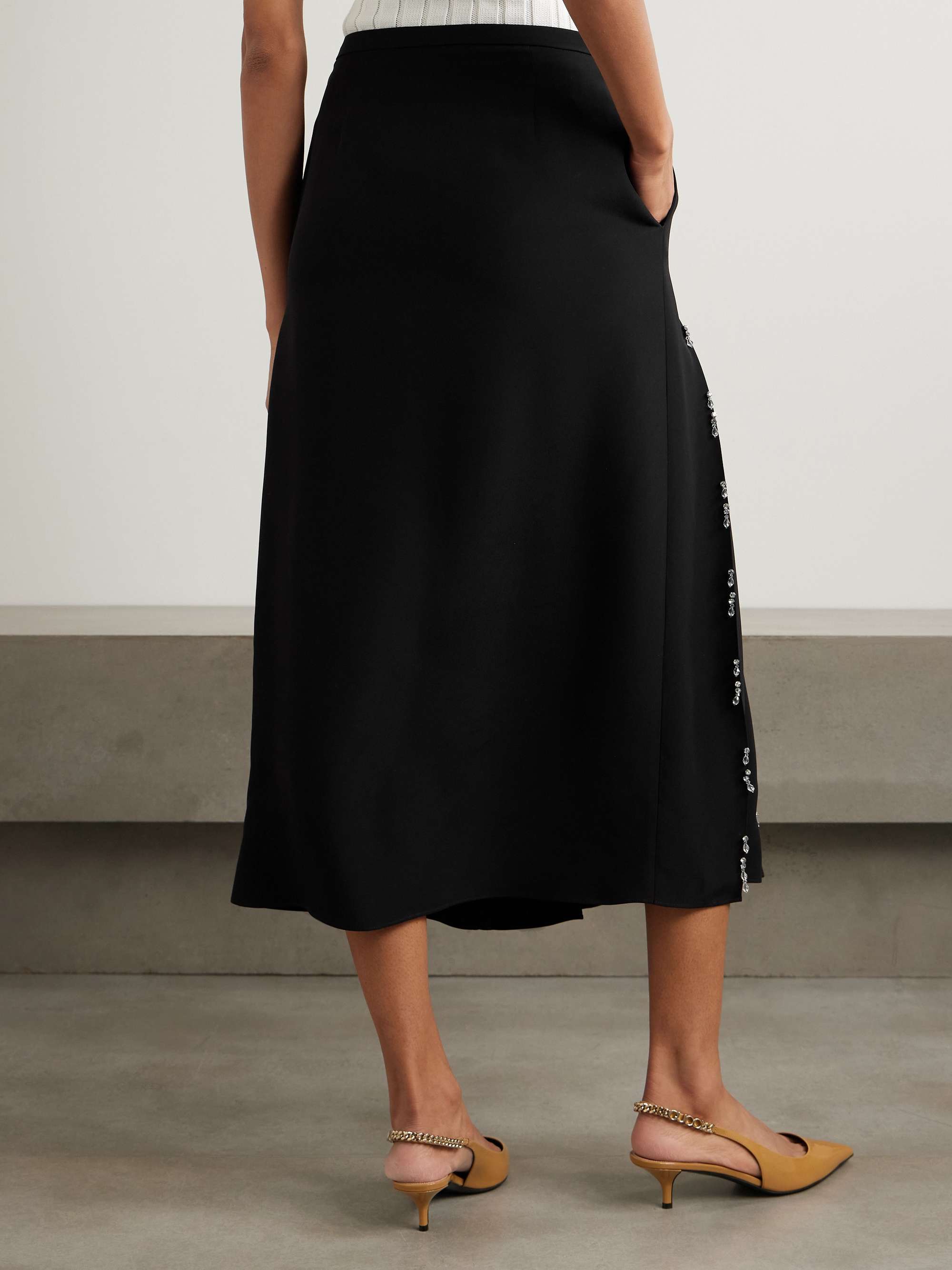Crystal-embellished pleated woven midi skirt view