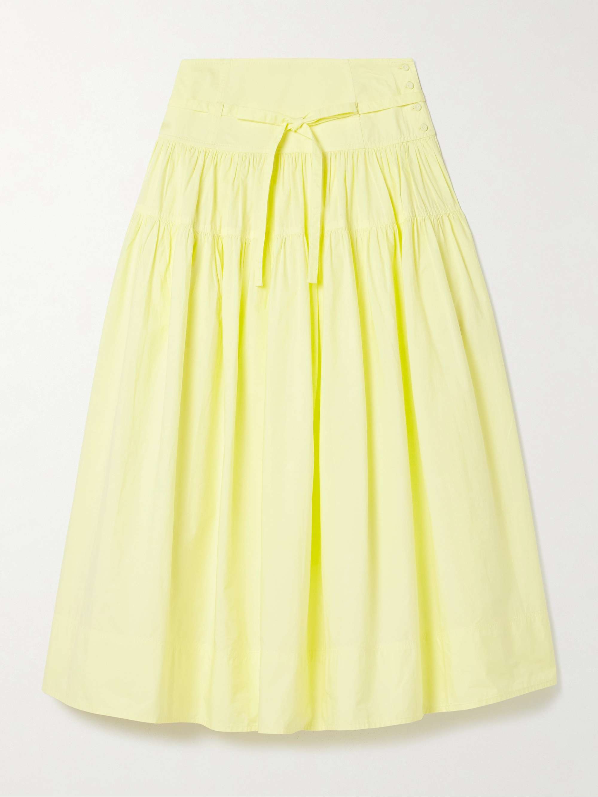 Angeline tie-detailed gathered washed cotton-poplin midi skirt hero visual