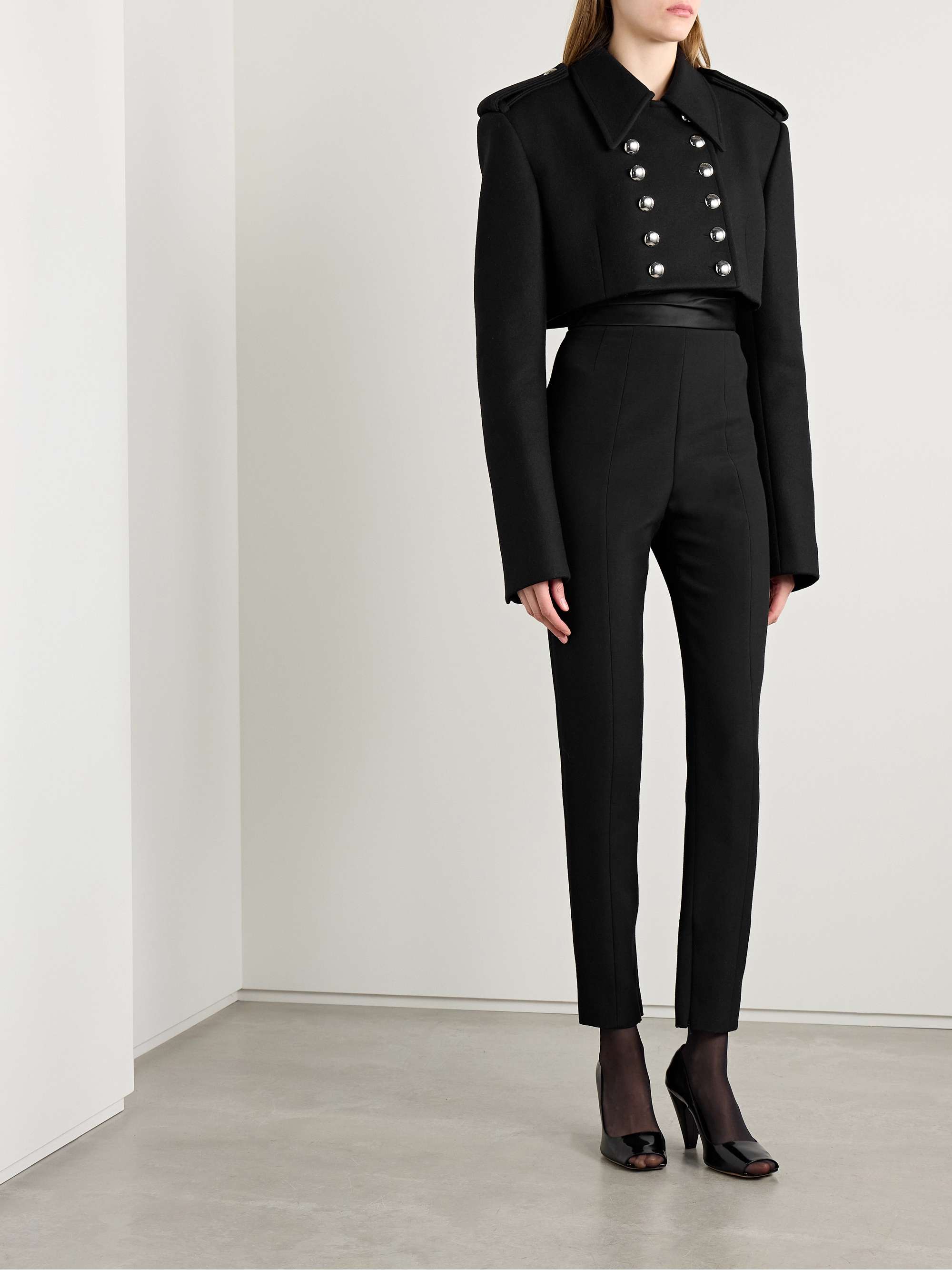 Lenro pleated satin-trimmed grain de poudre straight-leg pants view