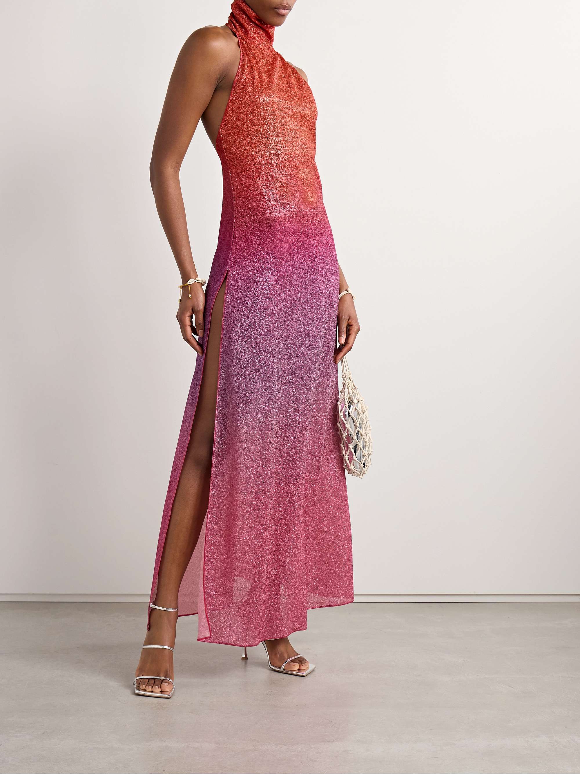 Lumière ombrè metallic stretch-knit halterneck maxi dress view