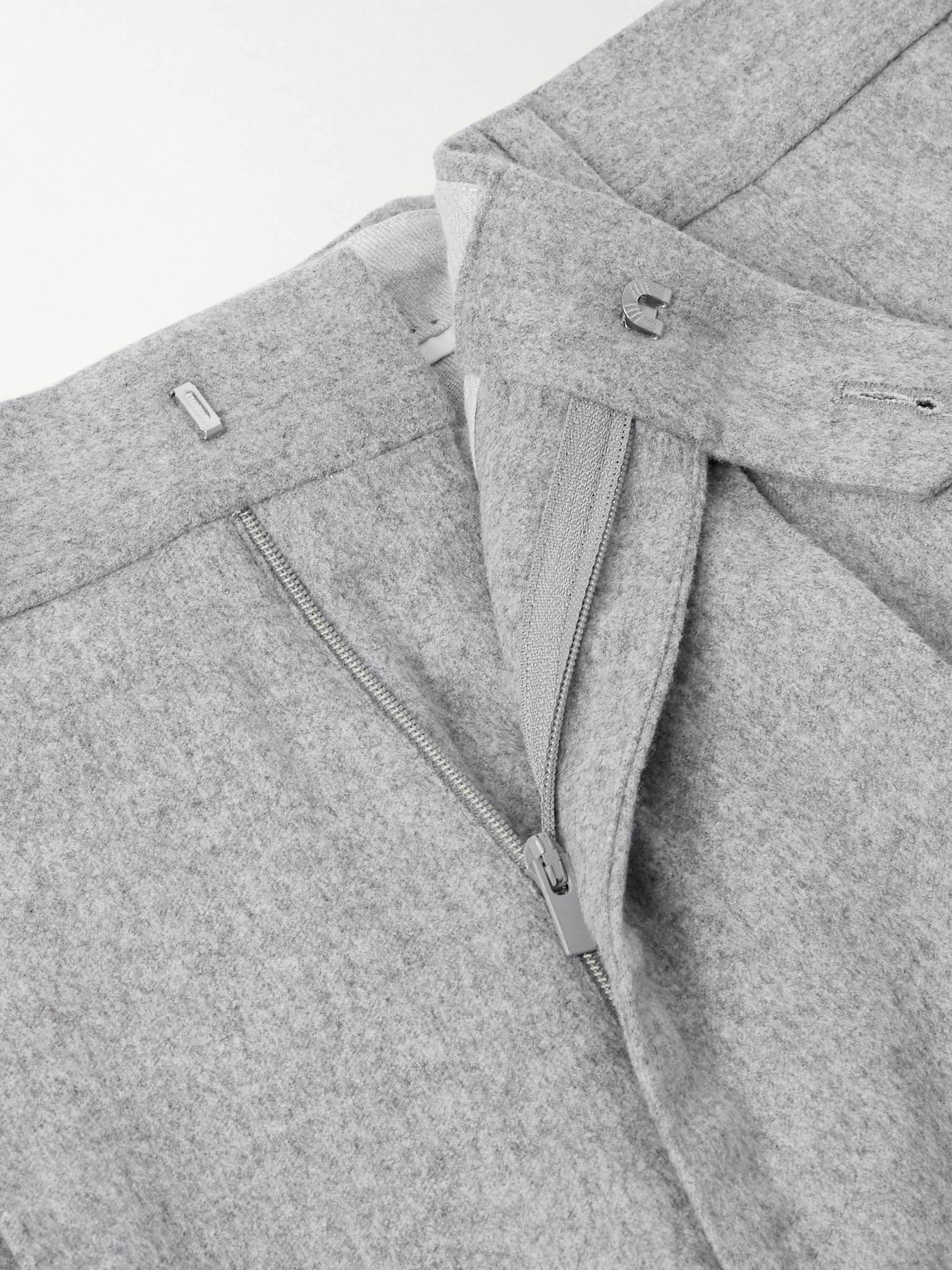 Straight-Leg Pleated Cotton and Cashmere-Blend Suit Trousers view