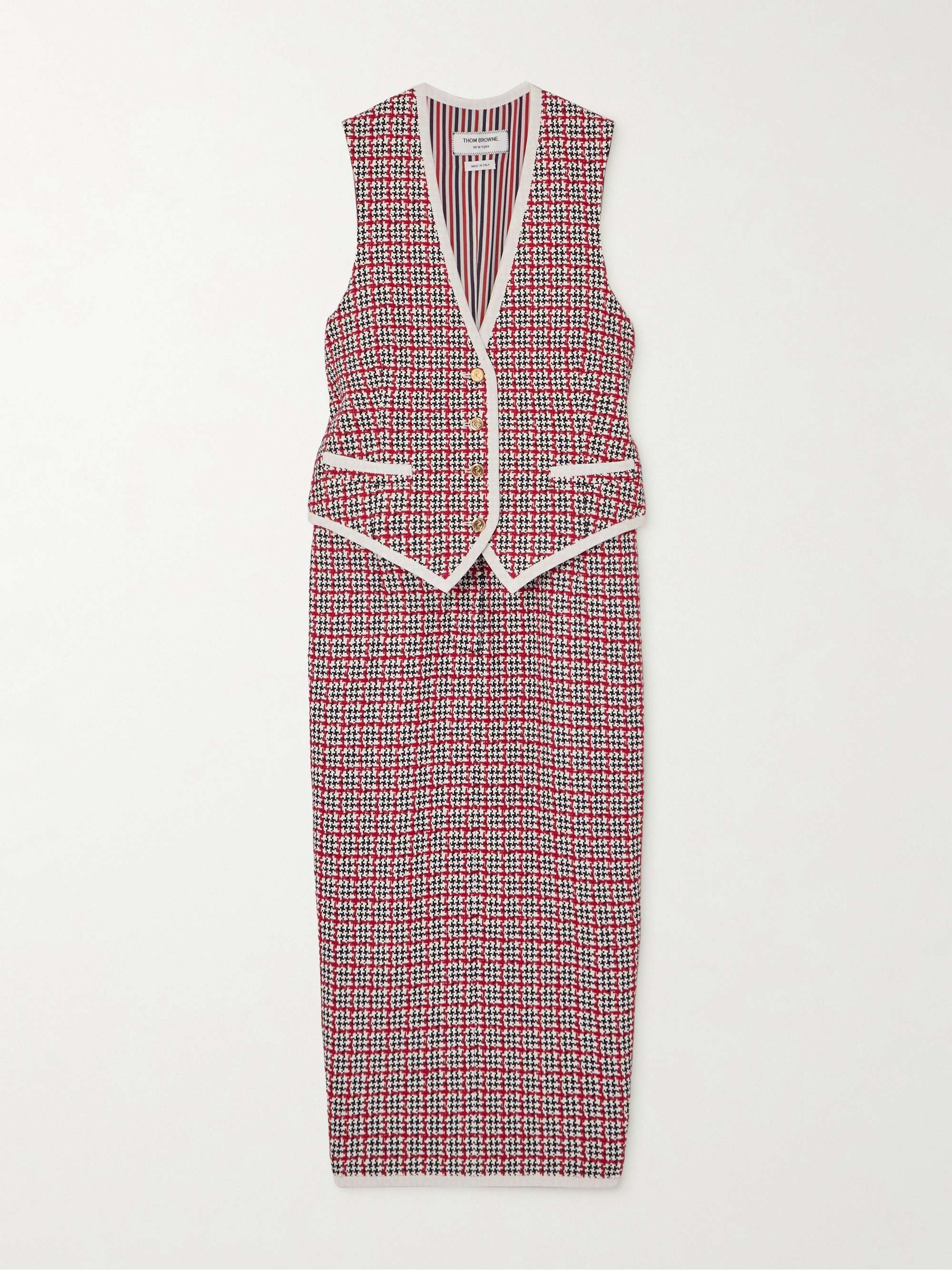 Grosgrain-trimmed checked cotton-tweed midi dress hero visual