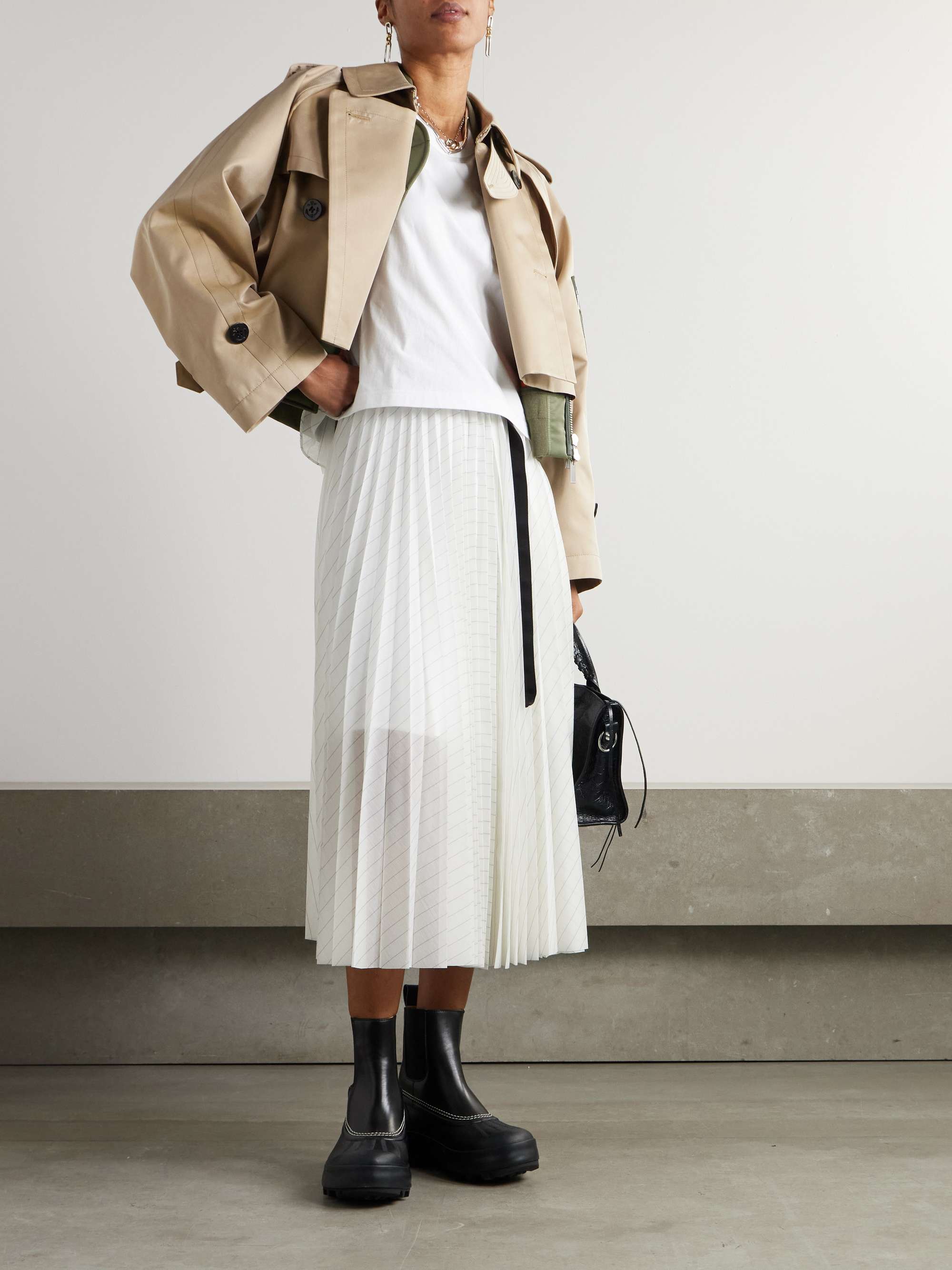 Belted pleated striped voile midi skirt view
