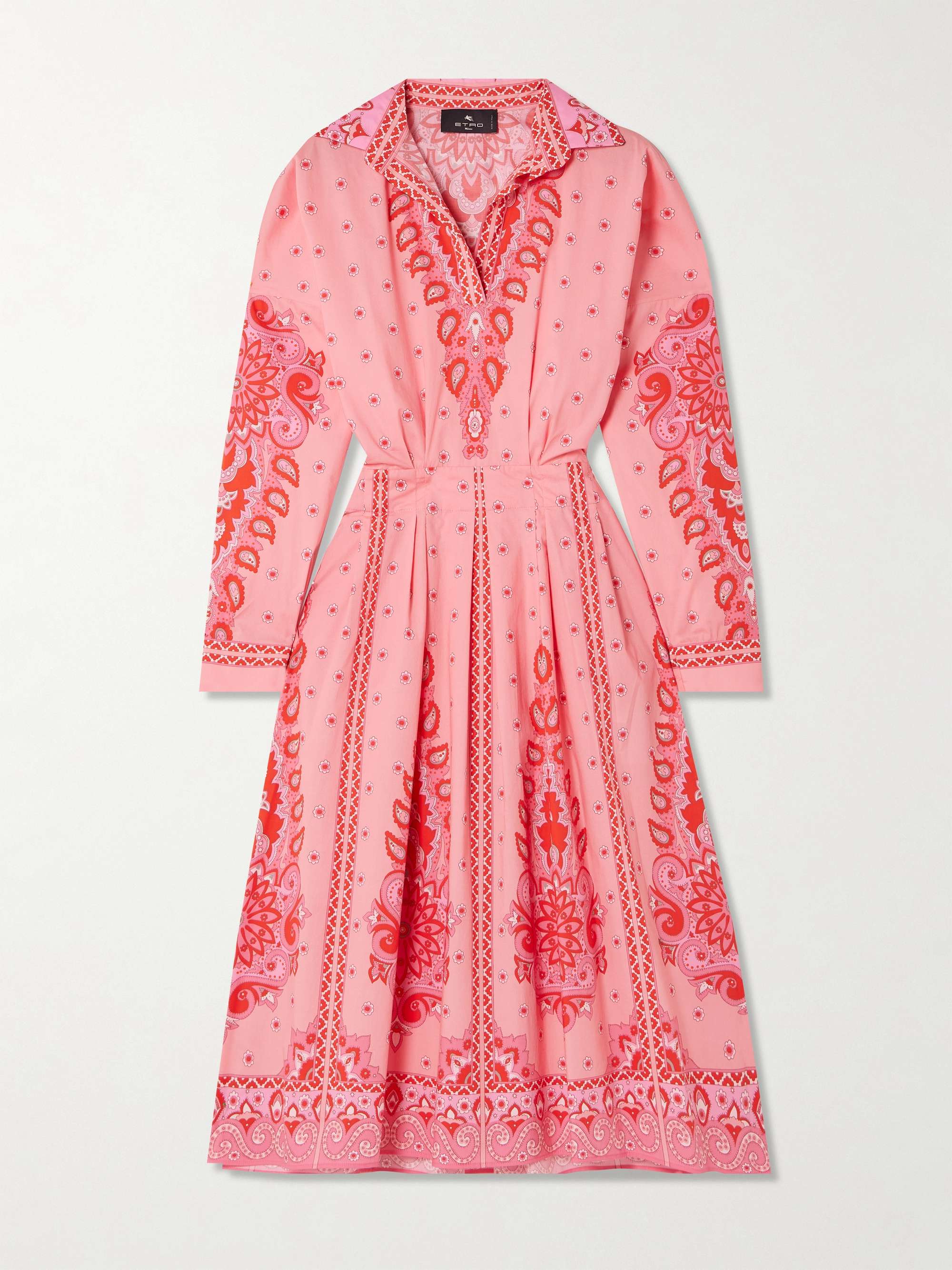 Pleated printed cotton-blend poplin midi shirt dress hero visual