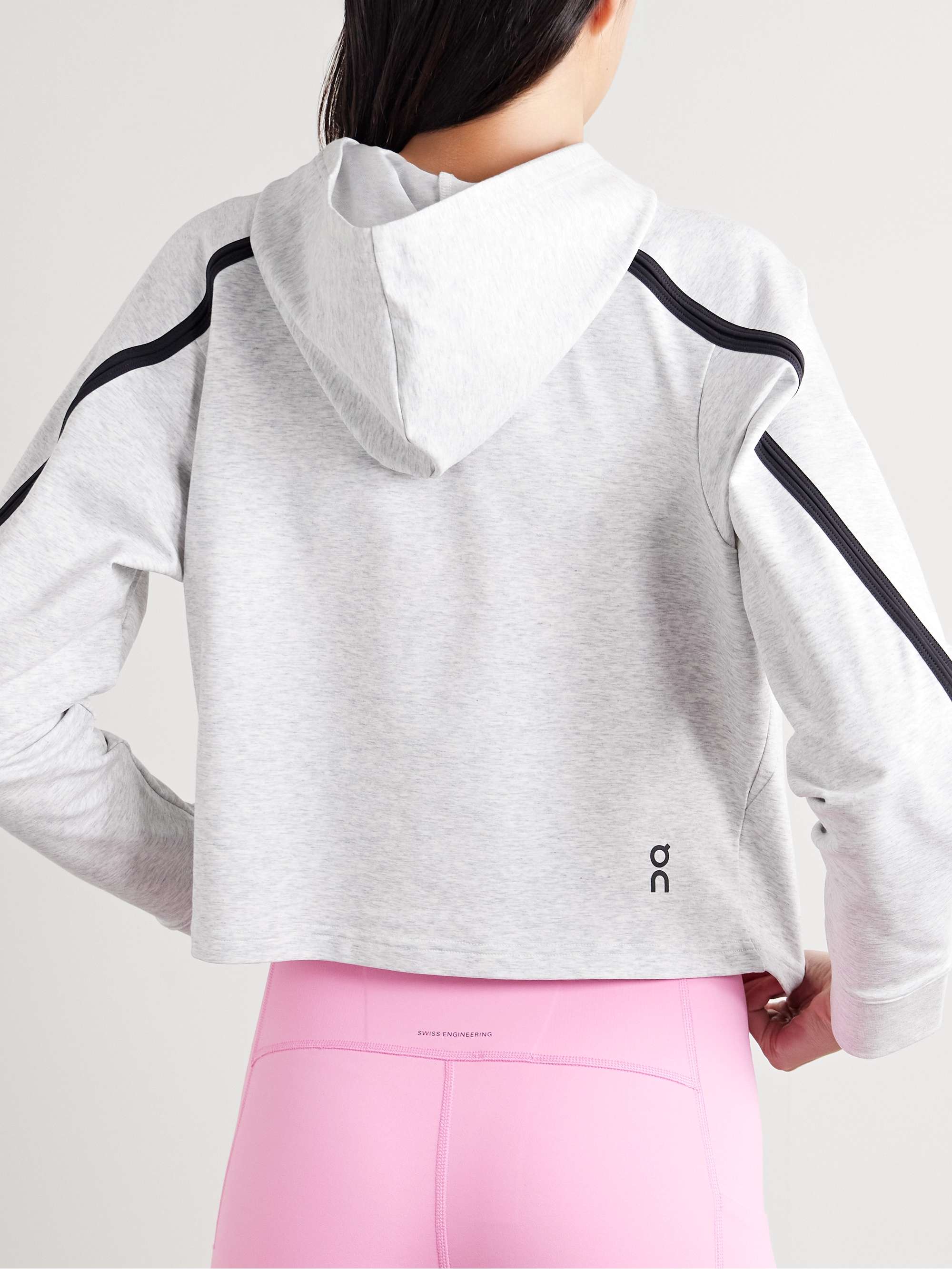 Studio cropped mesh-trimmed jersey hoodie view