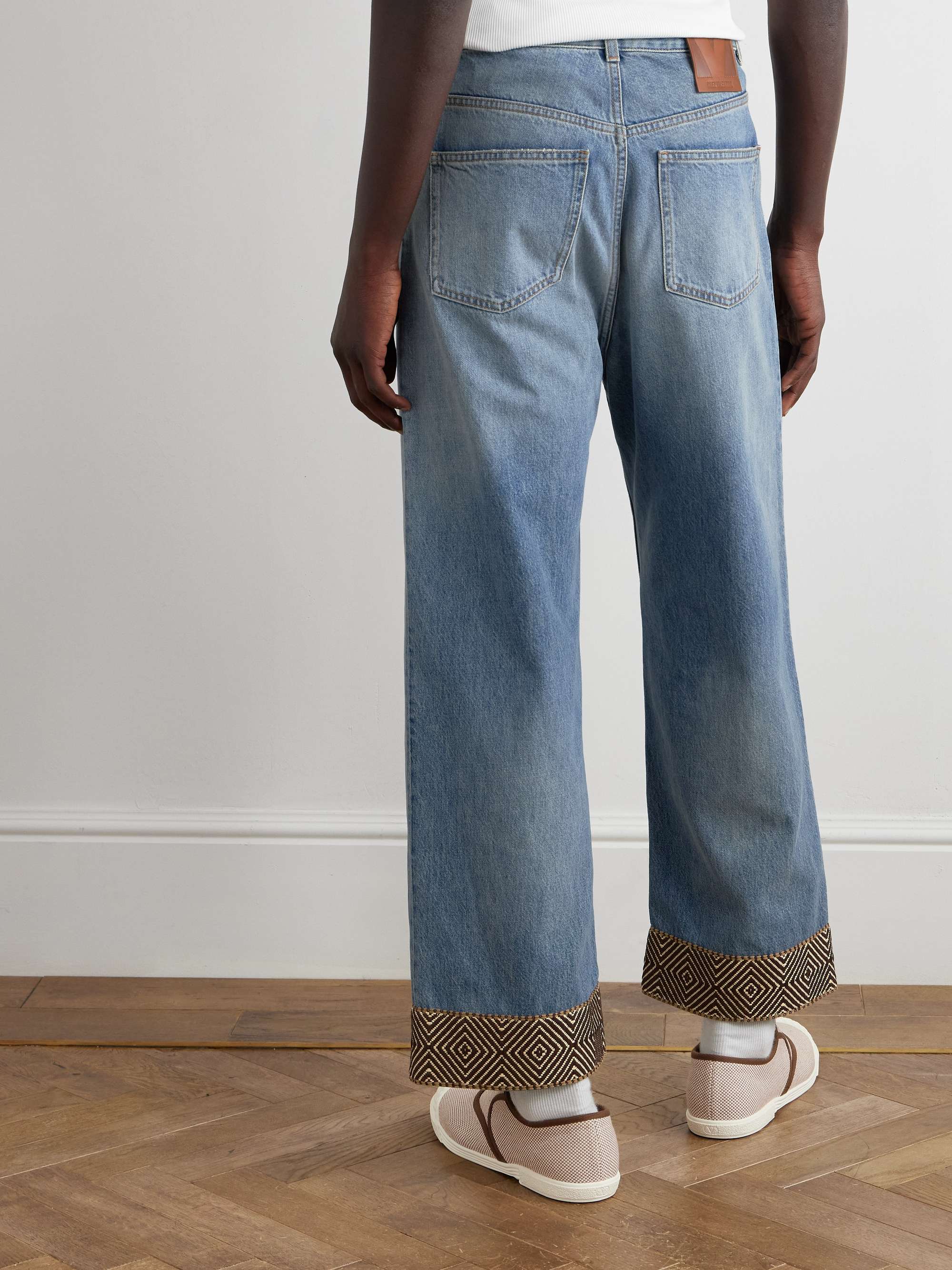 Straight-Leg Cropped Logo-Appliquéd Jacquard-Trimmed Jeans view