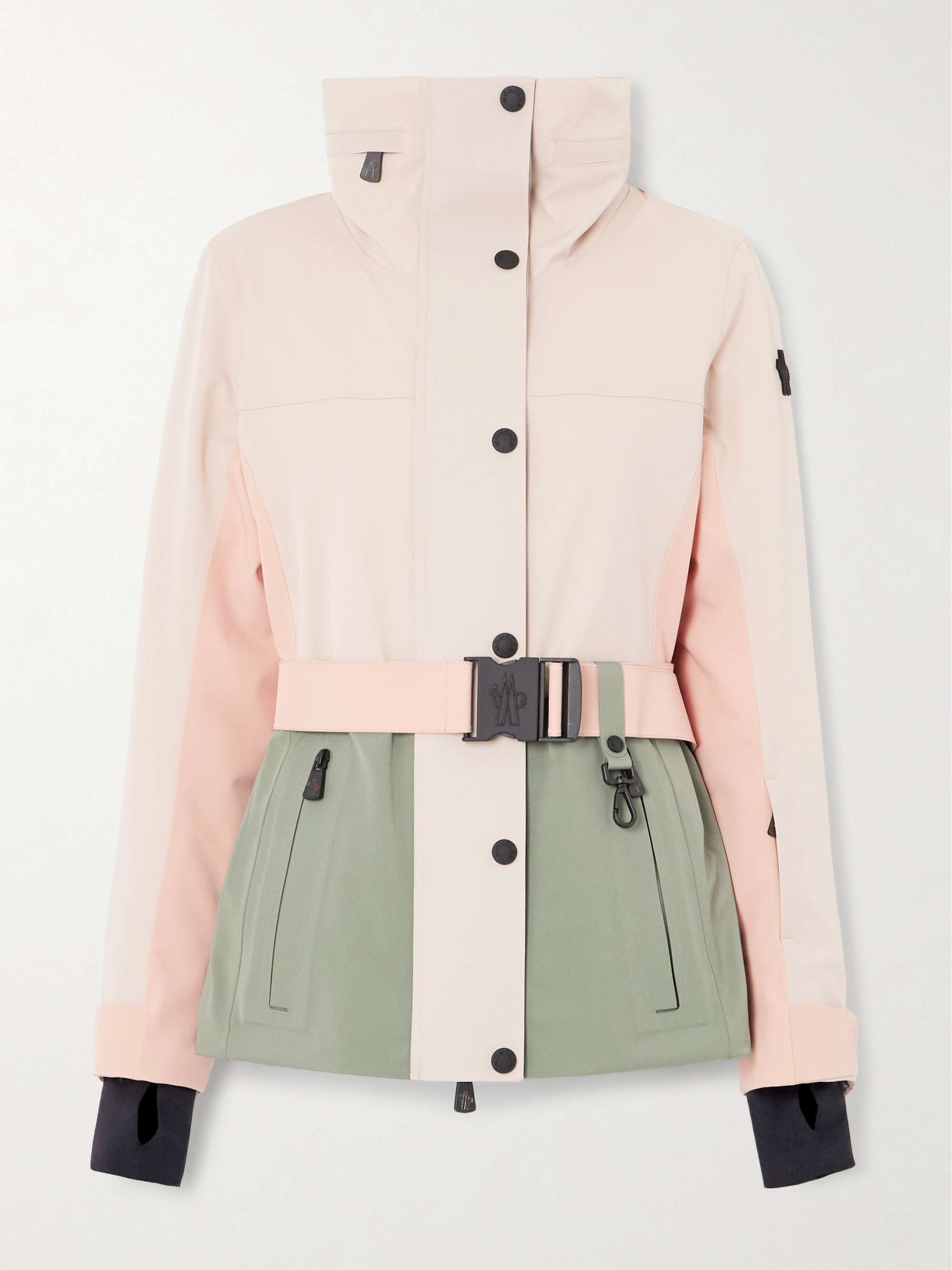 Hainets belted hooded padded color-block ski jacket hero visual