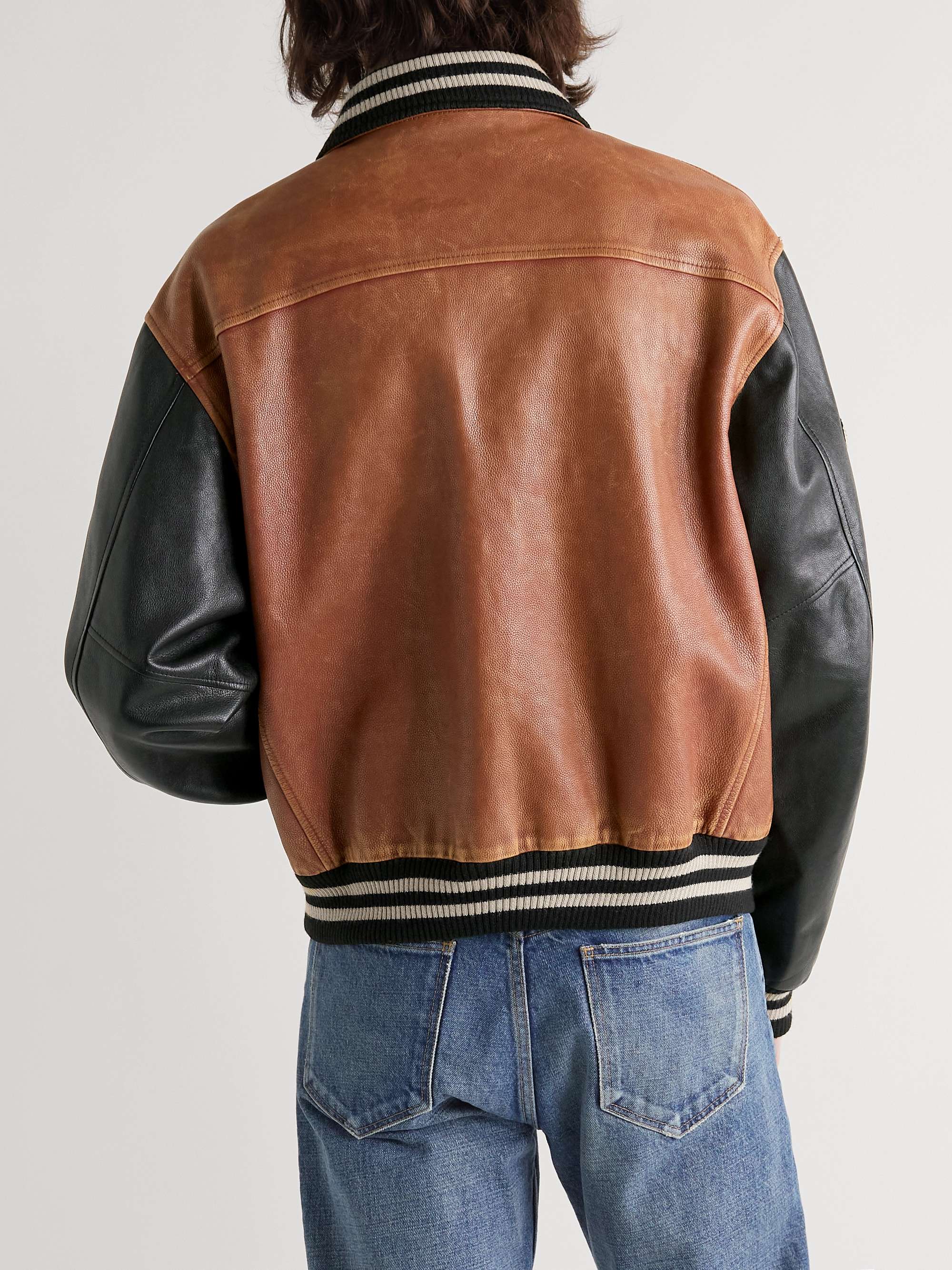 Teddy Oversized Logo-Appliquéd Leather Bomber Jacket view