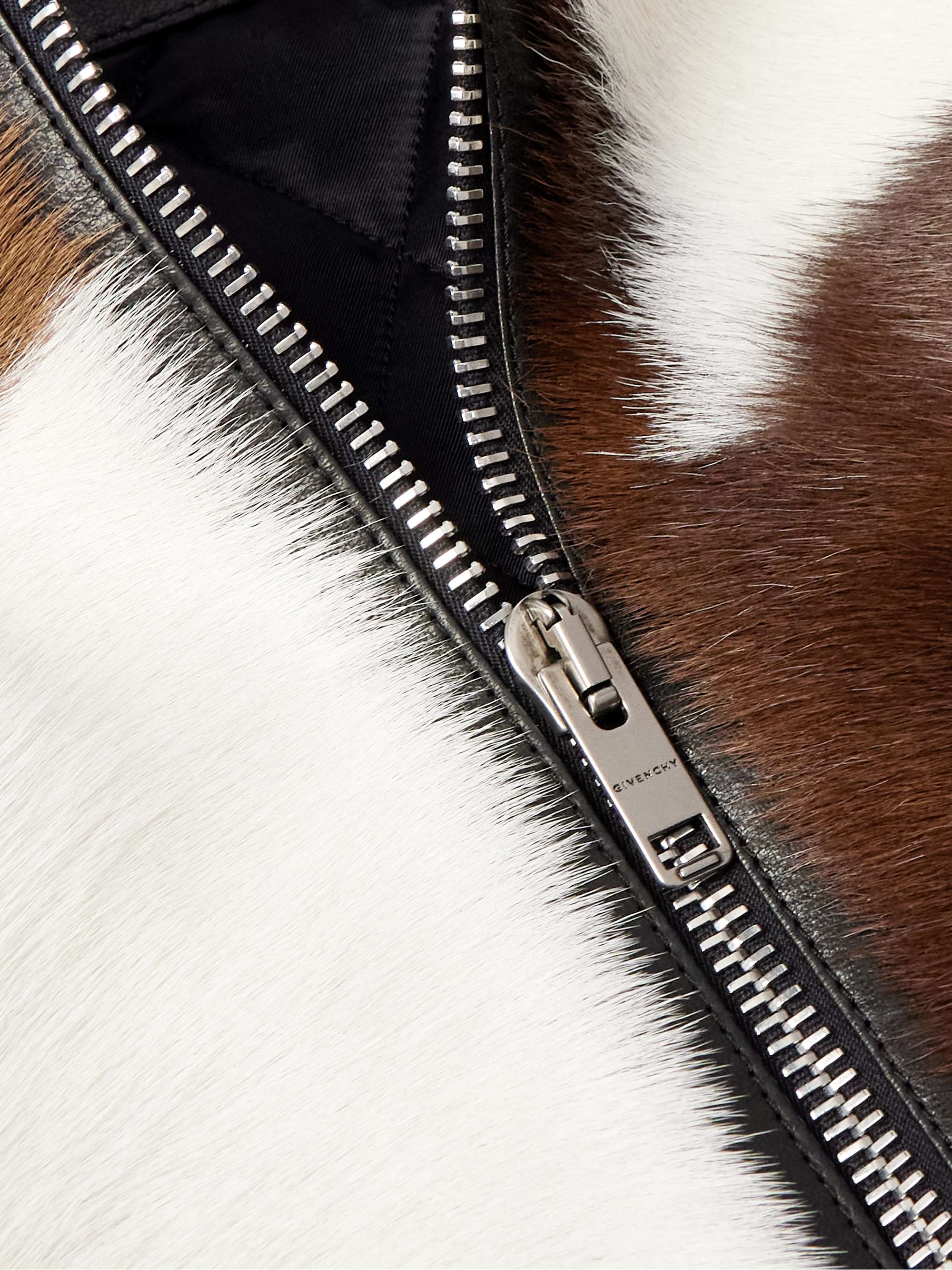 Slim-Fit Belted Cow-Print Calf Hair and Leather Jacket view