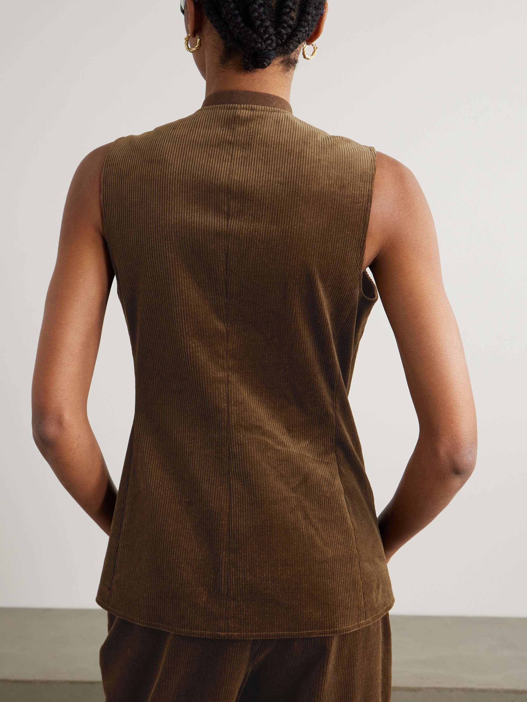 Velvet-trimmed cotton-blend corduroy vest view