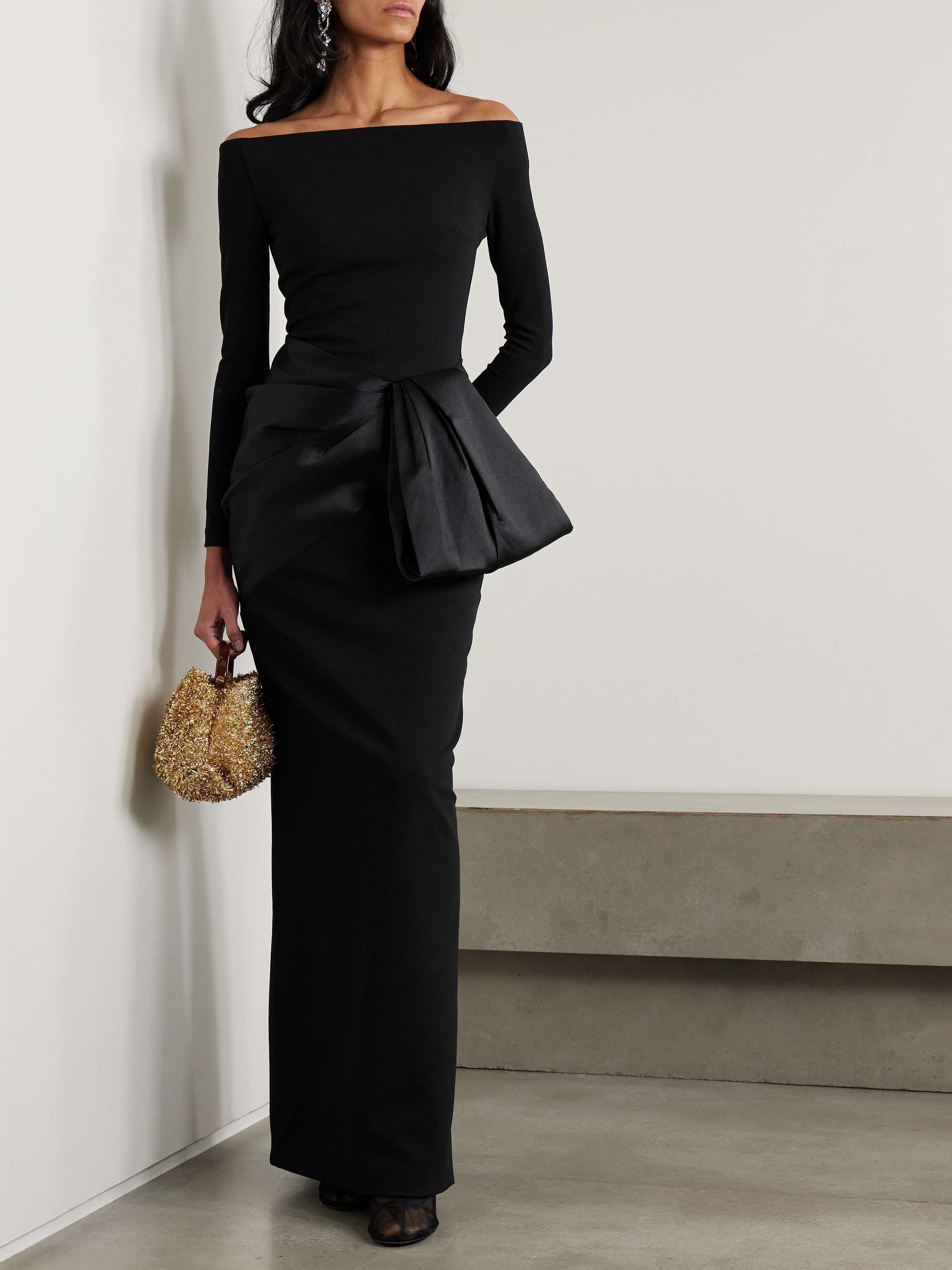 Kori off-the-shoulder faille-trimmed crepe gown view