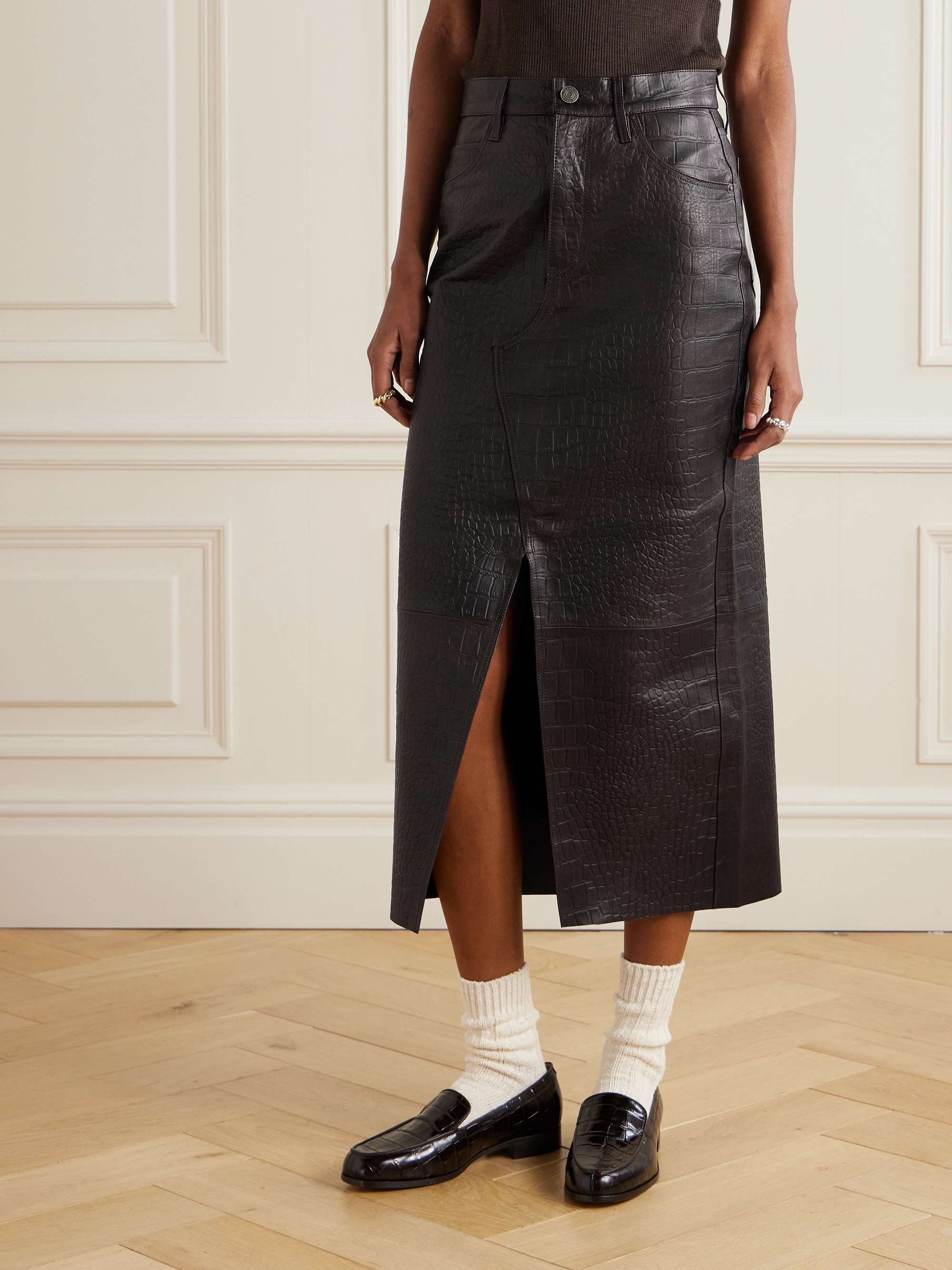 The Midaxi croc-effect leather midi skirt view