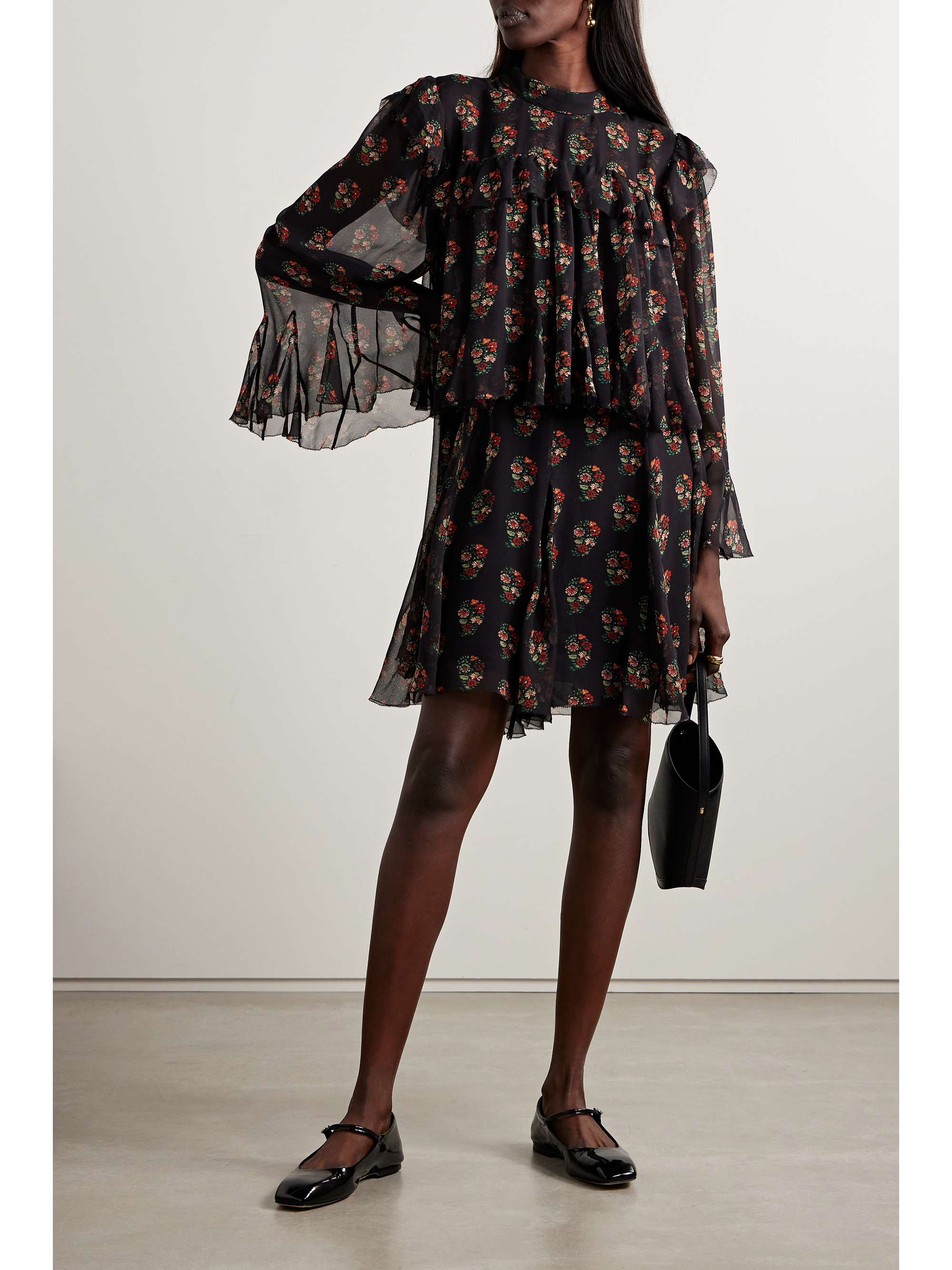 Alette ruffled tiered floral-print silk-georgette mini dress view