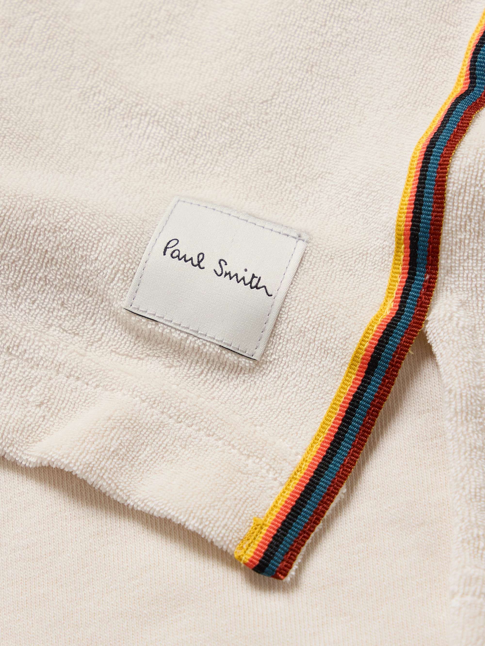 Camp-Collar Striped Grosgrain-Trimmed Cotton-Blend Terry Shirt view