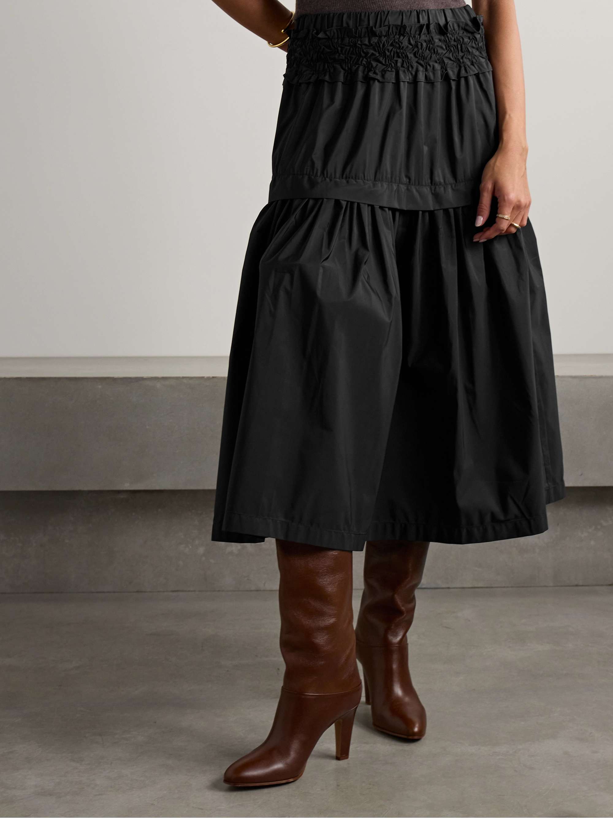 Belen tiered smocked taffeta midi skirt view