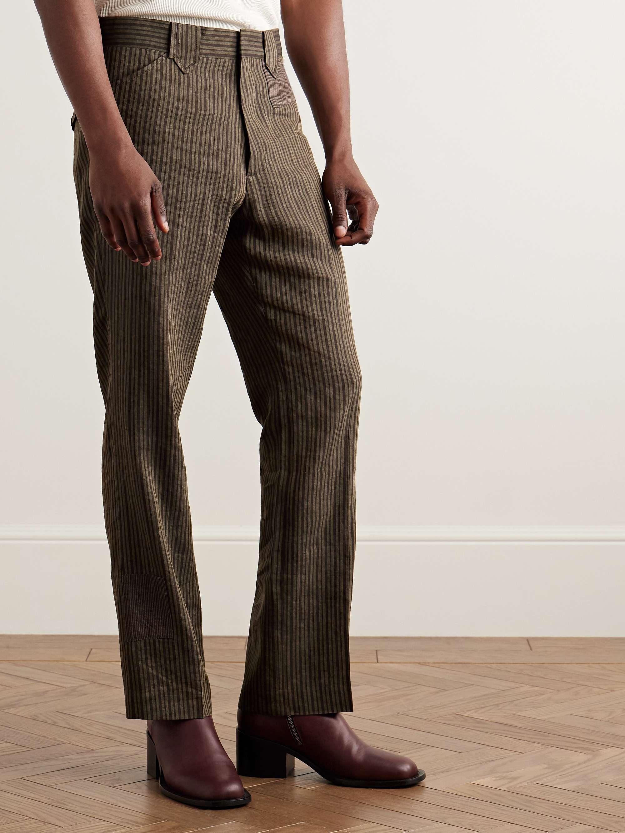 Robot March Straight-Leg Panelled Striped Linen-Blend Twill Trousers view