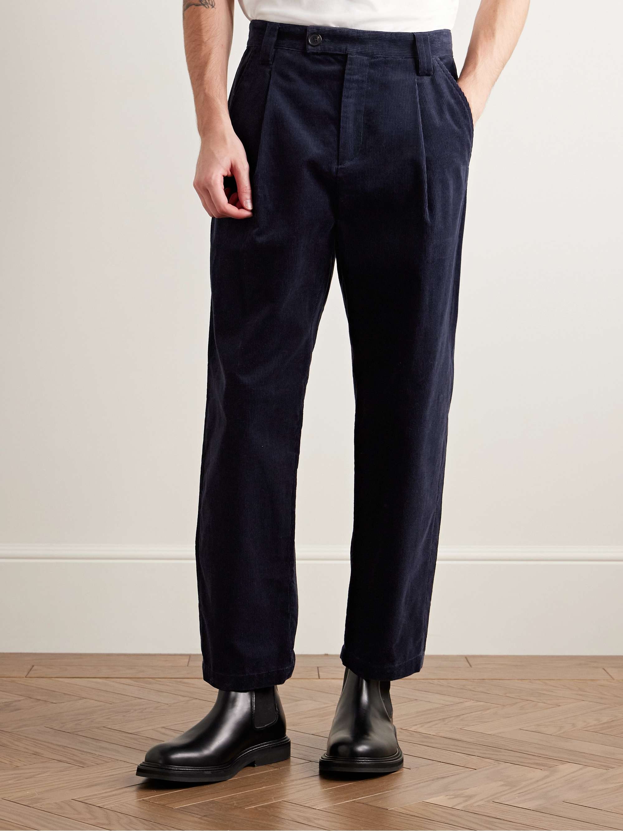 Renato Tapered Pleated Cotton-Corduroy Trousers view