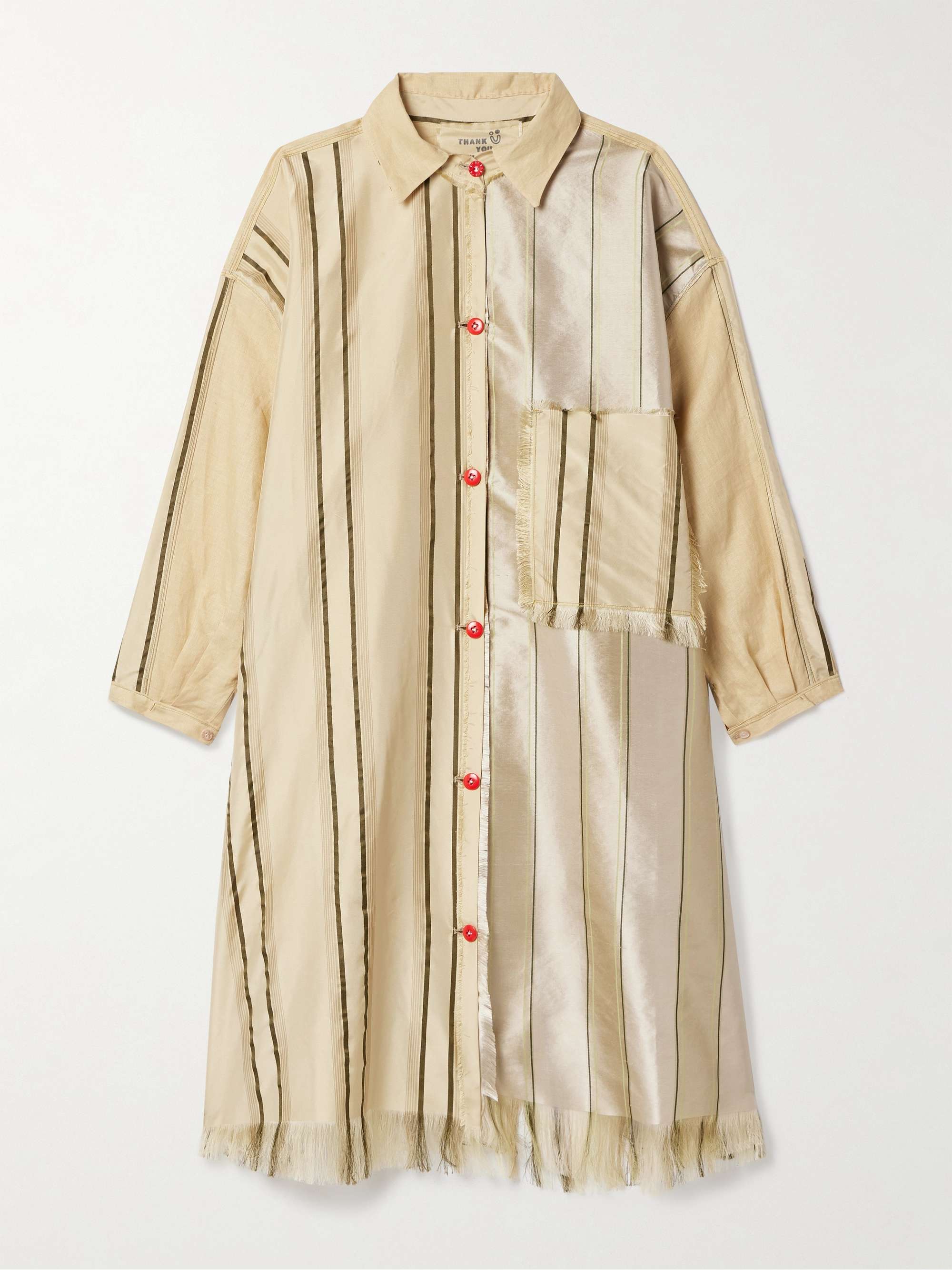 Oversized paneled striped silk and linen midi shirt dress hero visual