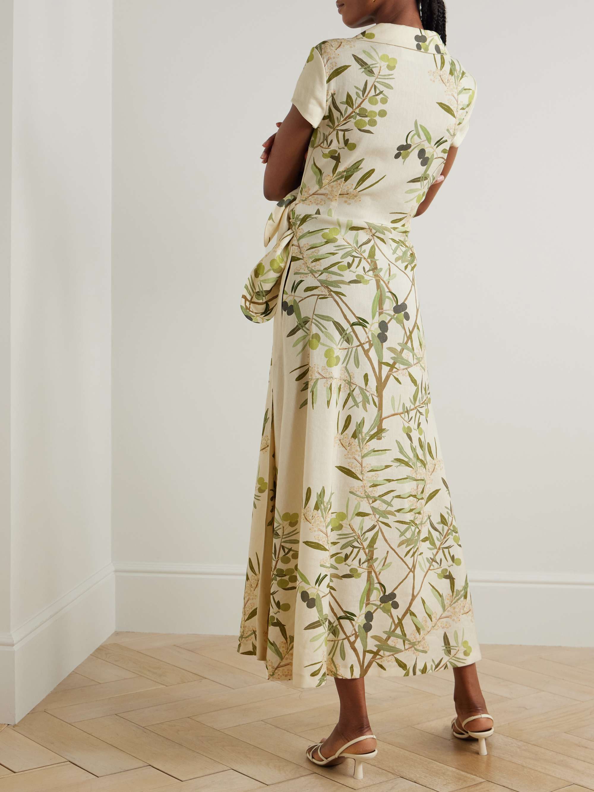 Mara printed linen-blend midi wrap dress view