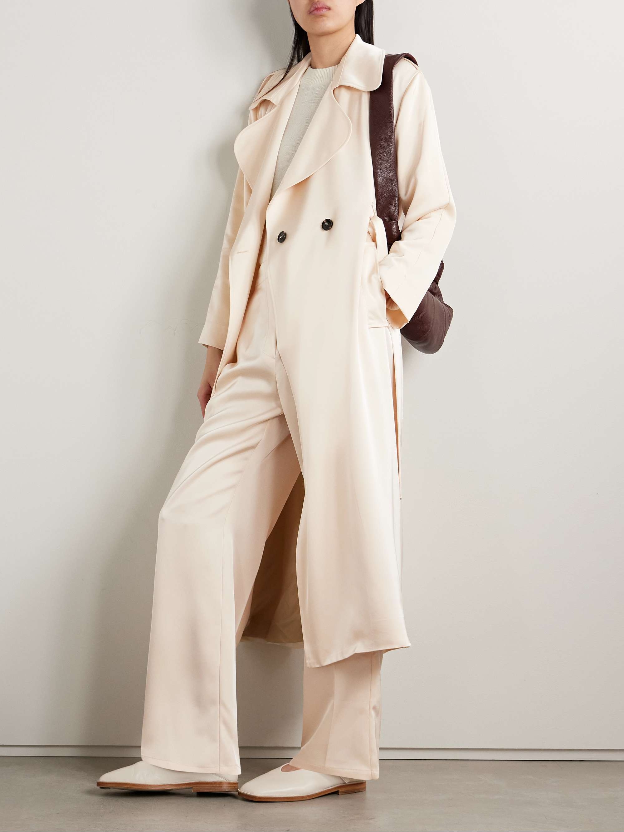Barb belted satin trench coat view