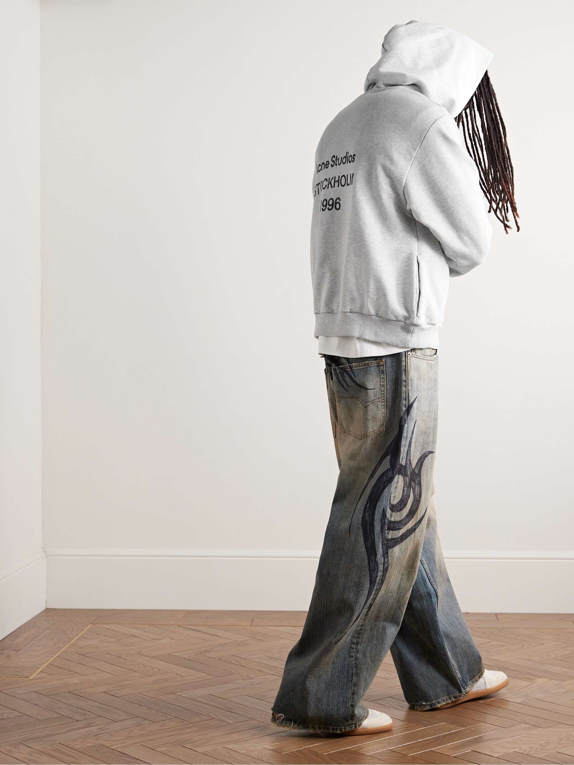 Franziska Garment-Dyed Distressed Logo-Print Cotton-Blend Jersey Hoodie view