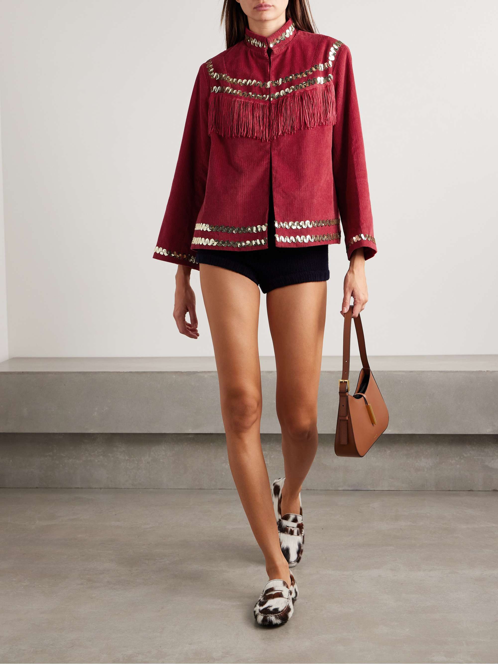 Bandstand fringed sequin-embellished cotton-corduroy jacket view