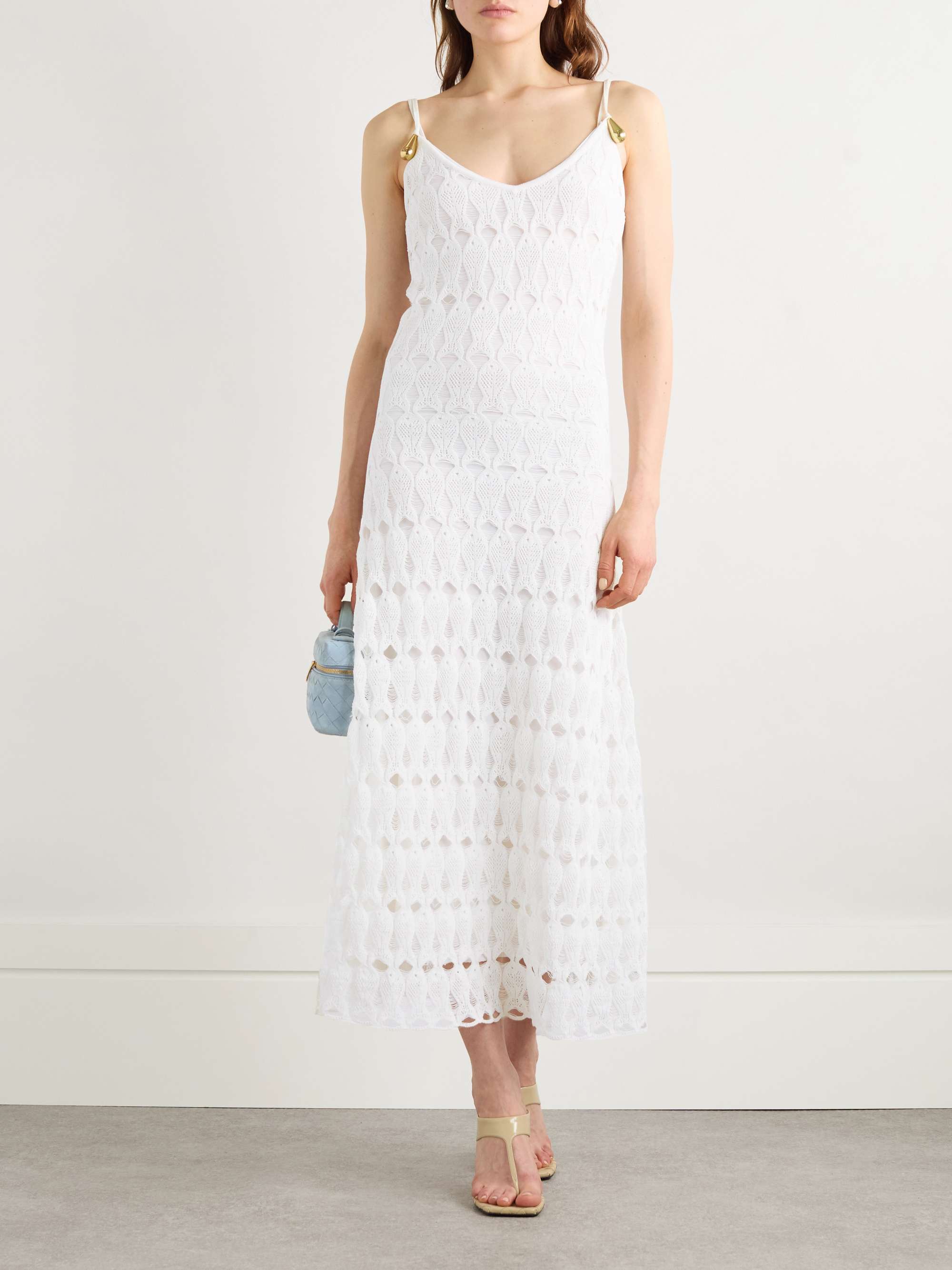 Embellished open-knit cotton and silk-blend midi dress view