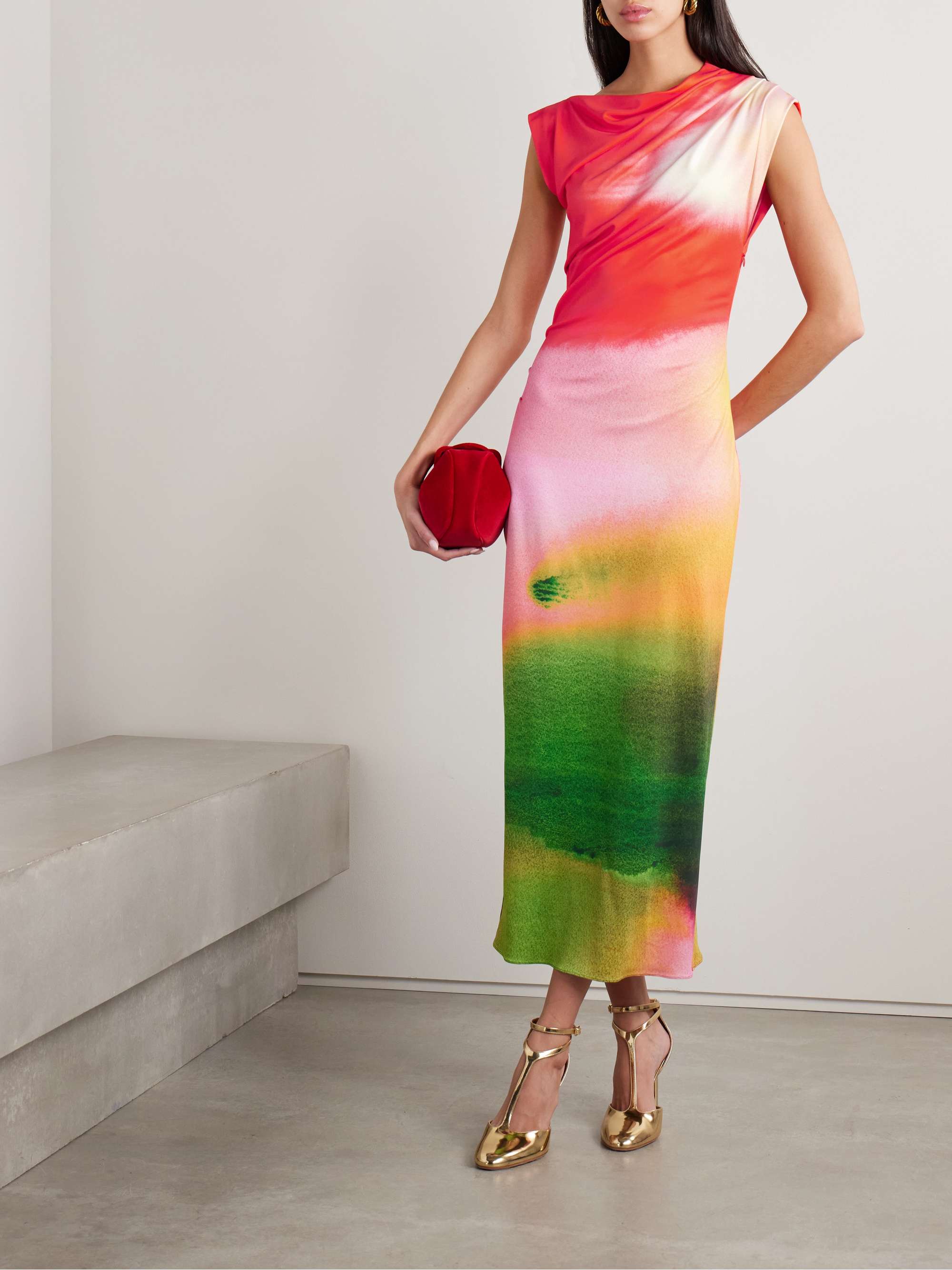 Draped printed stretch-jersey midi dress view