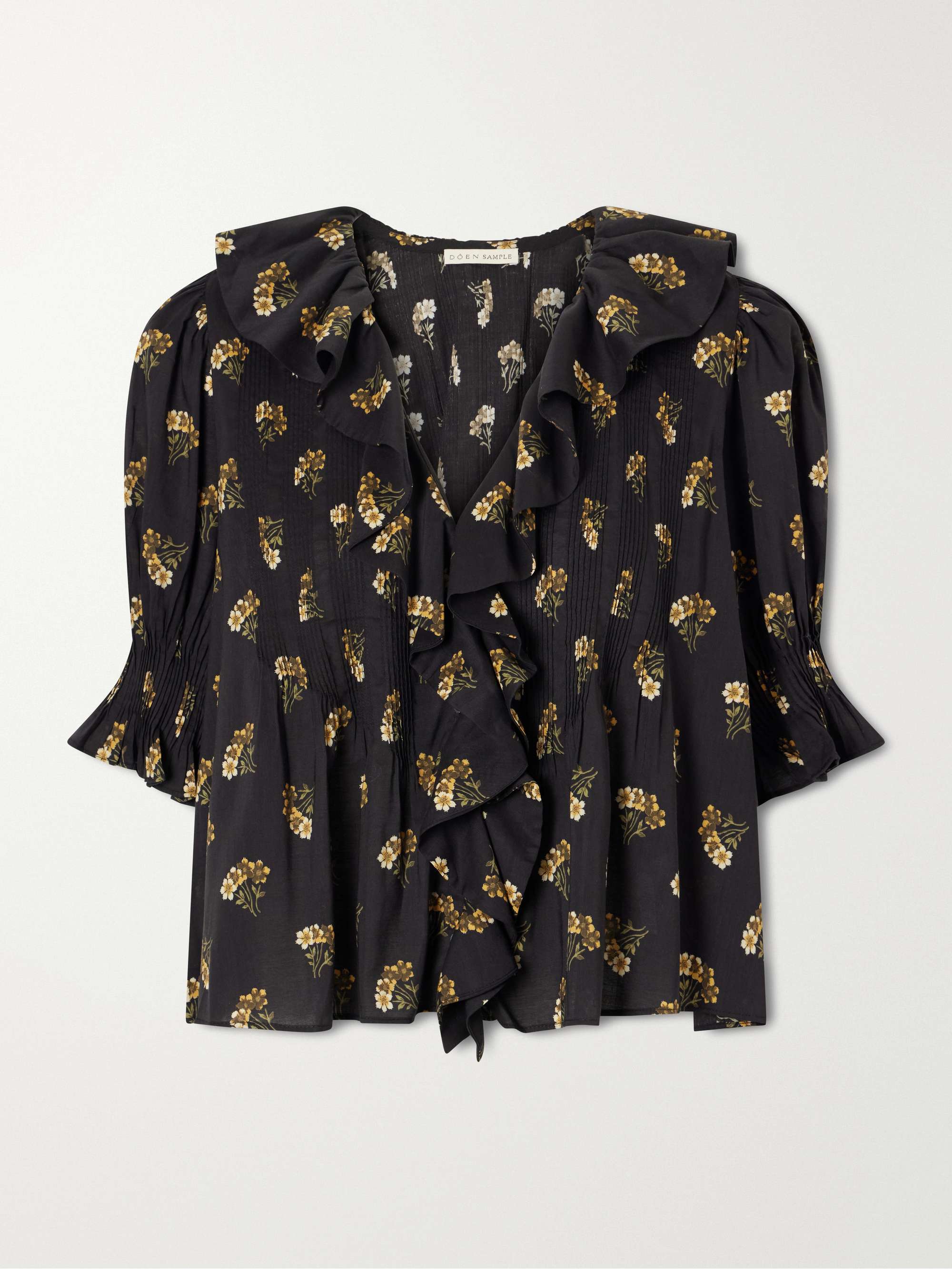 Henri ruffled pintucked floral-print organic cotton-blend voile top hero visual