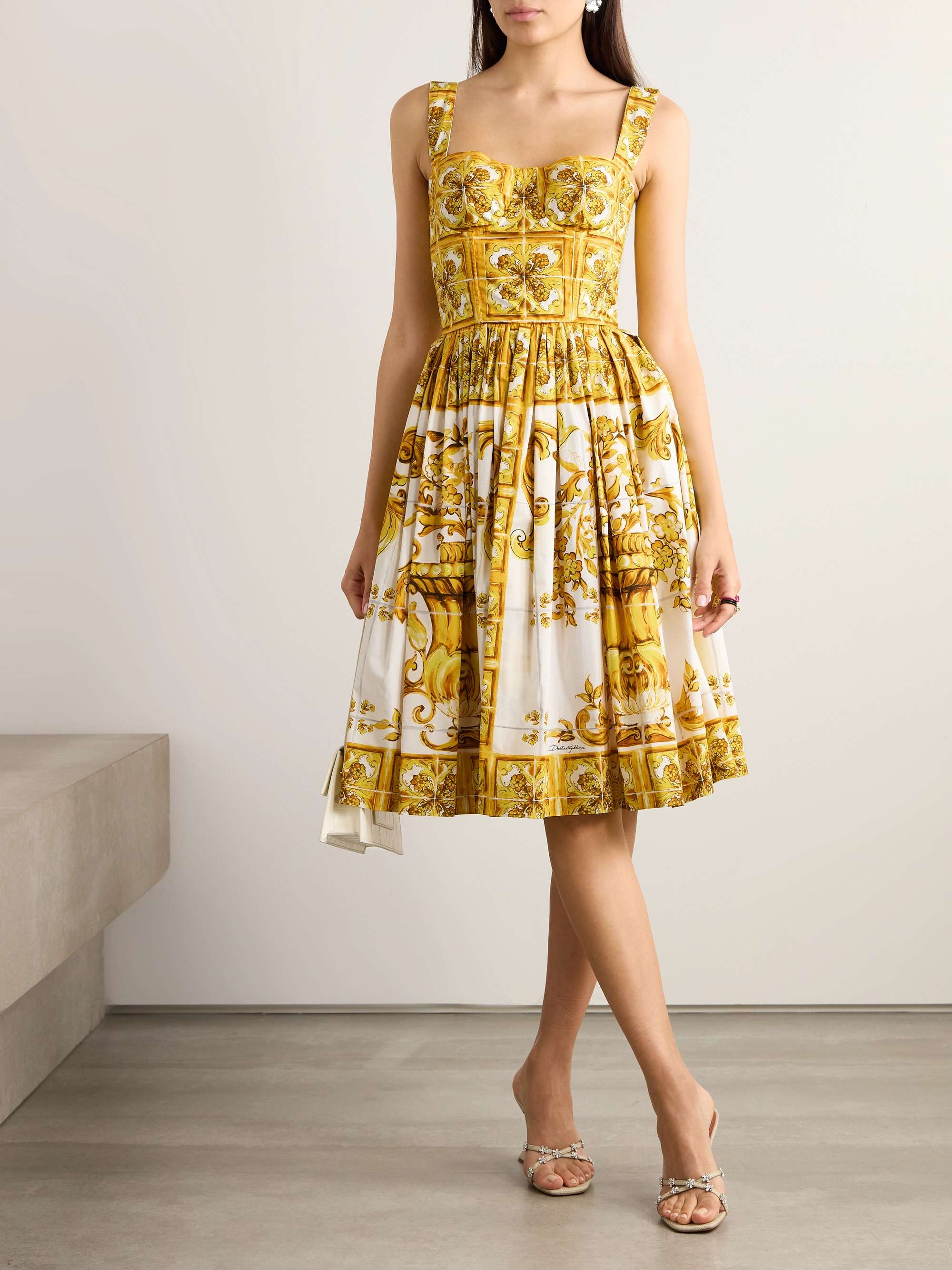 Maiolica pleated printed cotton-poplin midi dress view