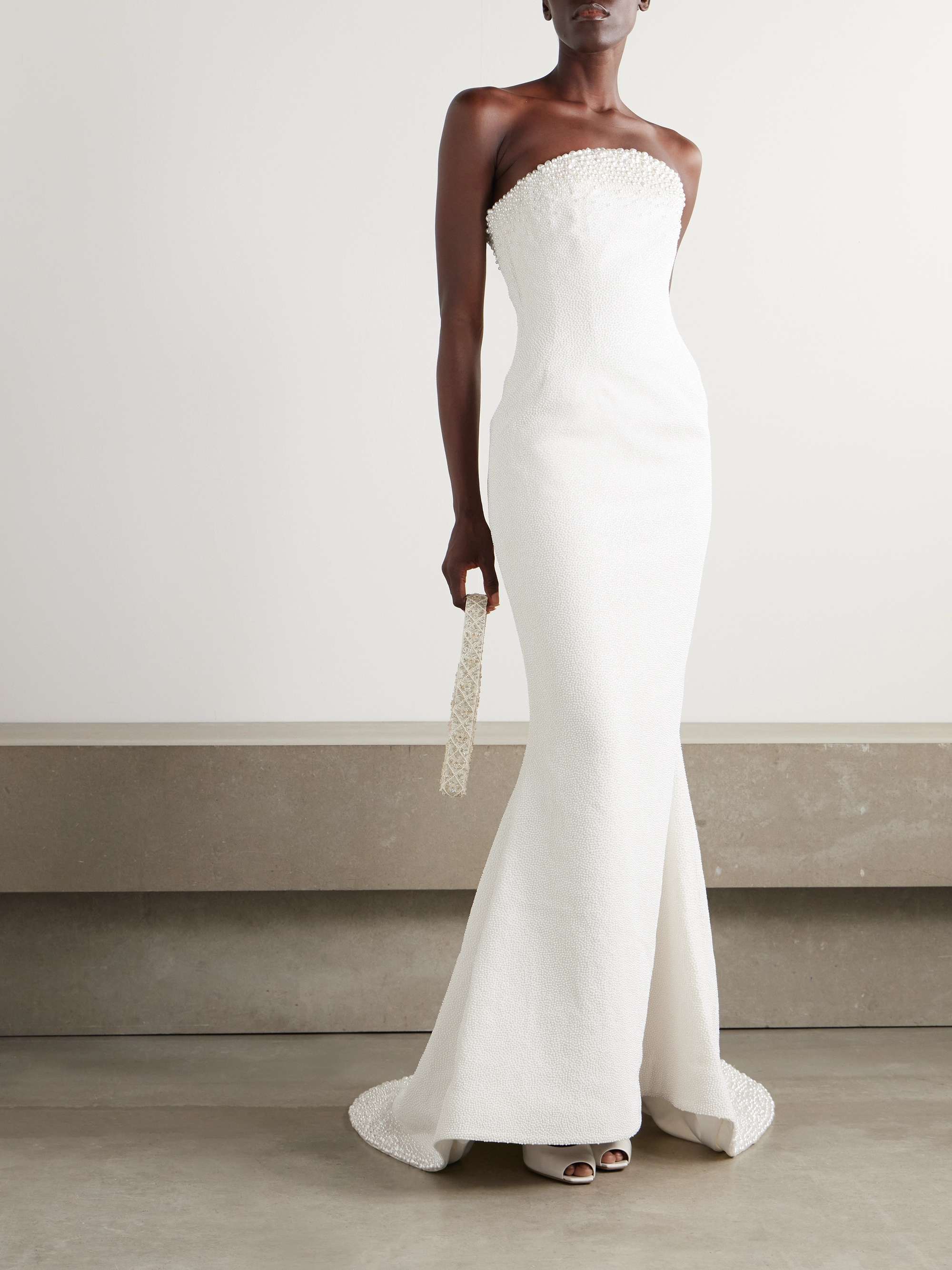 Olympia strapless faux pearl-embellished tulle gown view
